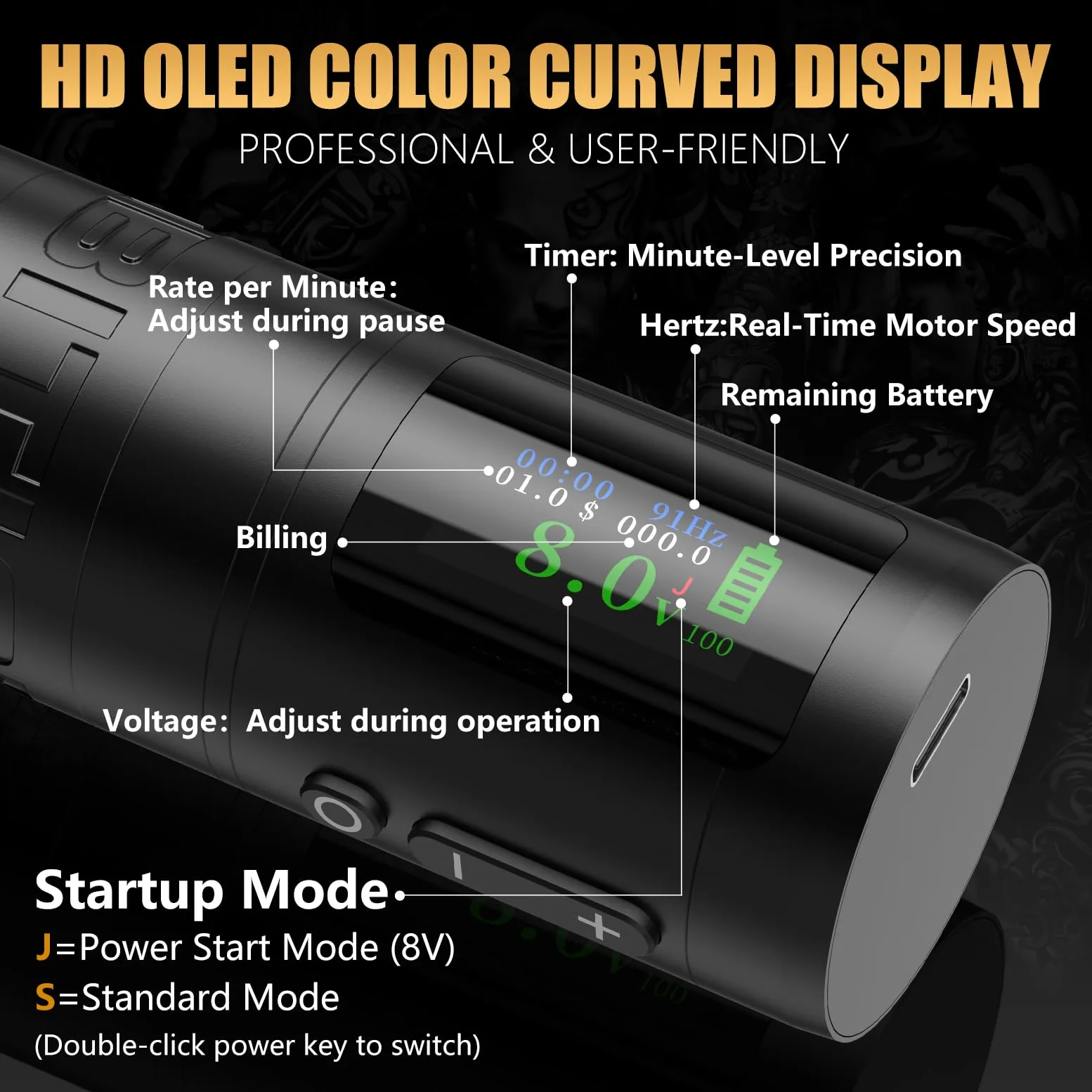 Ambition C1 Tattoo Maschine Set für Anfänger Kabellose Rotary Tätowiermaschine mit 7 Einstellbaren Hublängen, Dual 1900 mAh Akku
