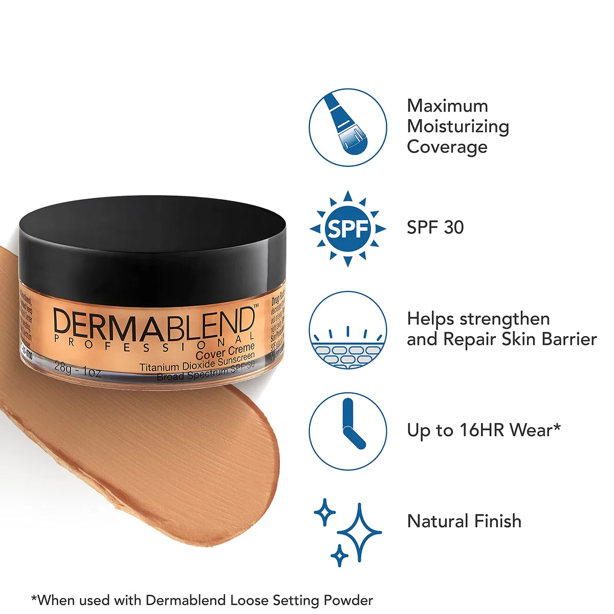 DERMABLEND, Professional Cover Creme Full Coverage GanzDay Hydrating Cream Foundation Dermatologen Created Fragrance Free Allergy Tested Wide Spectrum SPF 3035W 28g 35W Tawny Beige