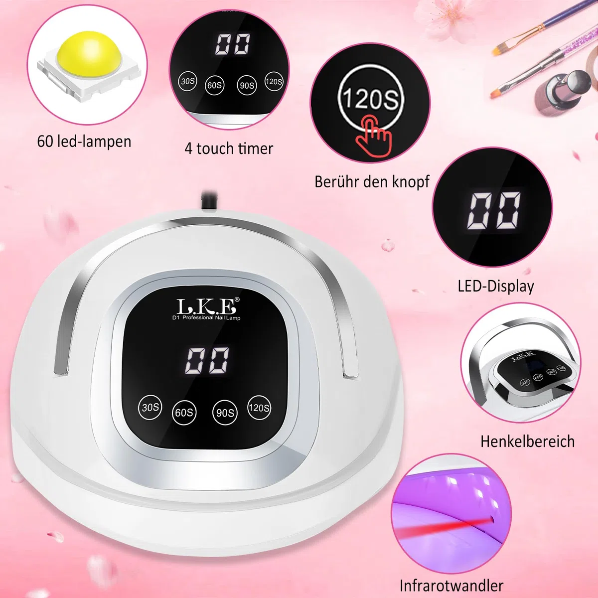 268W UV Lampe für Gelnägel, UV Lampe Nägel mit 4 Timer, 60 LEDS, LCD Display, Smart Sensor,Premium UV Lampe für Alle UV Gel Nagellack, Ideal für Anfänger und Profis