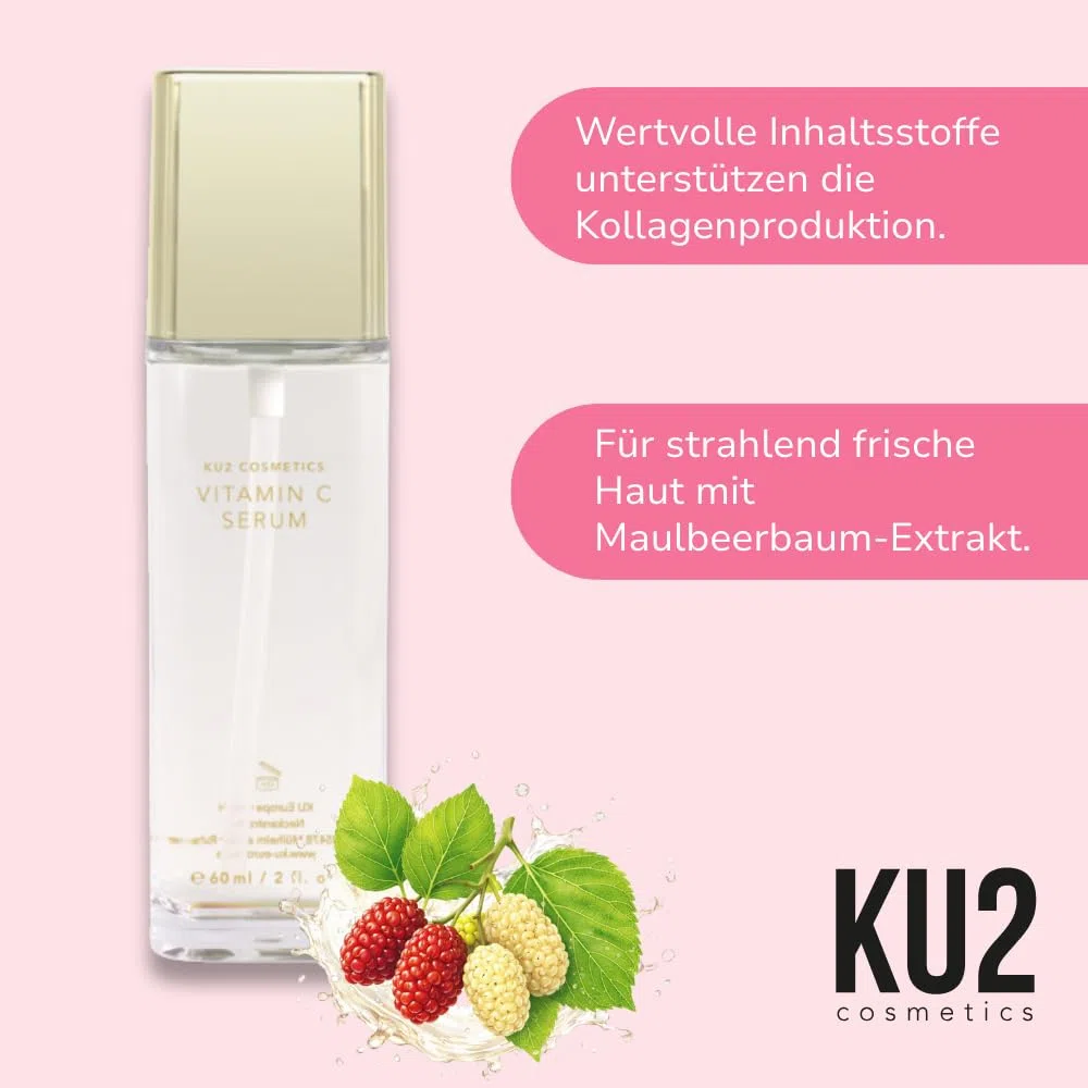 KU2 Cosmetics Vitamin C Serum + Gesichtscreme Set – Anti Aging Gesichtspflege für strahlenden Glow, gegen Pigmentflecken, Unreinheiten & trockene Haut, 60ml + 50ml