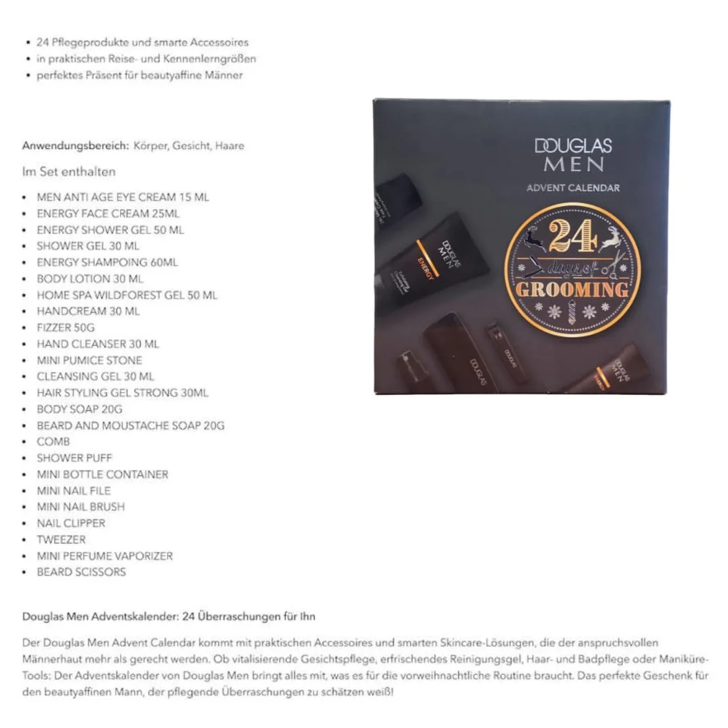 DOUGLAS Adventskalender 2025 Männer Beauty -EXKLUSIV EDITION- 24 Pflege Beauty Kosmetik Advent Kalender für den Mann, Weihnachtskalender Wert 140 €, Herren