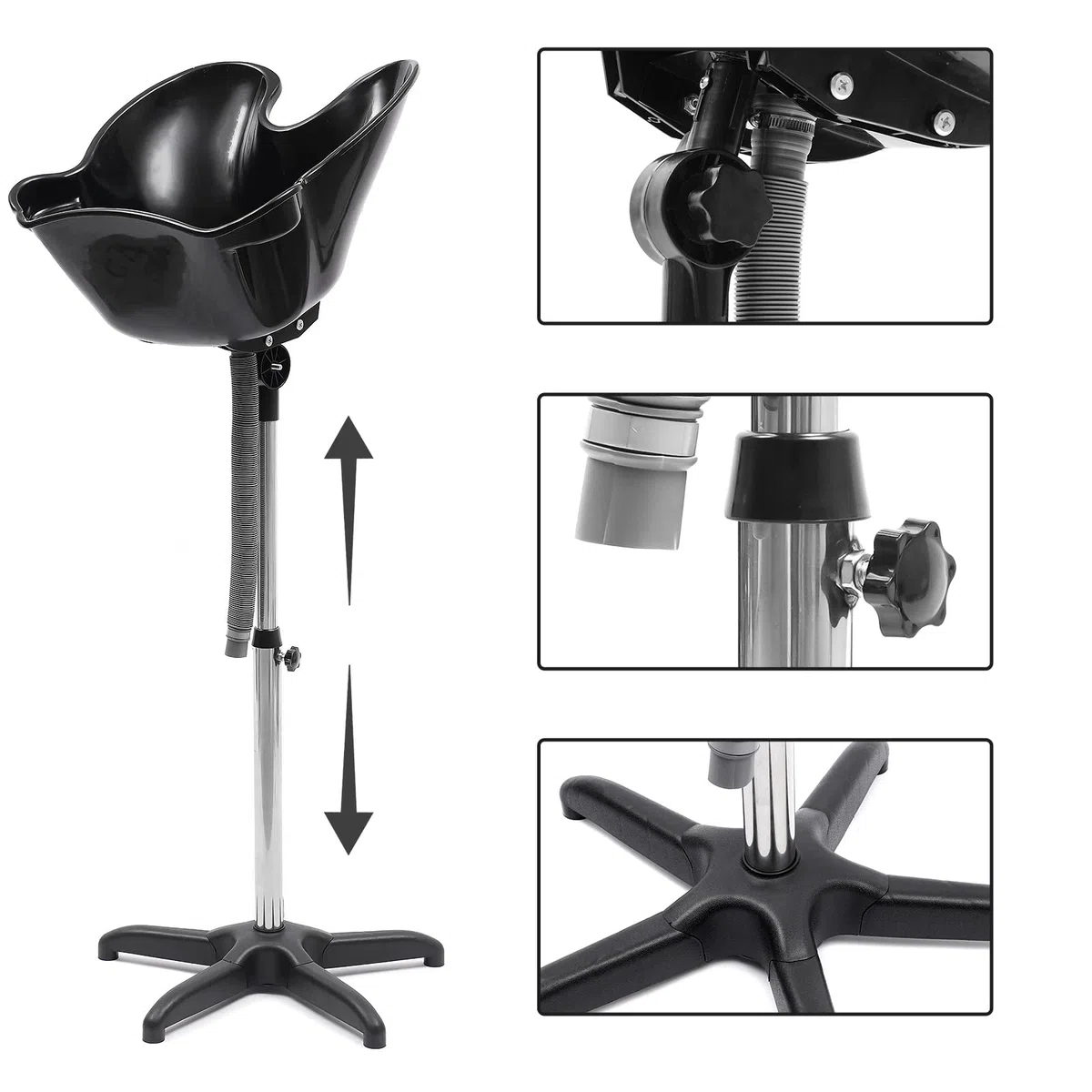 Mobiles Waschbecken Friseur, Höhenverstellbar Haarwaschbecken, Ergonomisches, tiefes Kunststoff Shampoo Becken mit Abflussschlauch, Tragbares Waschbecken für Zuhause Salon Friseursalon