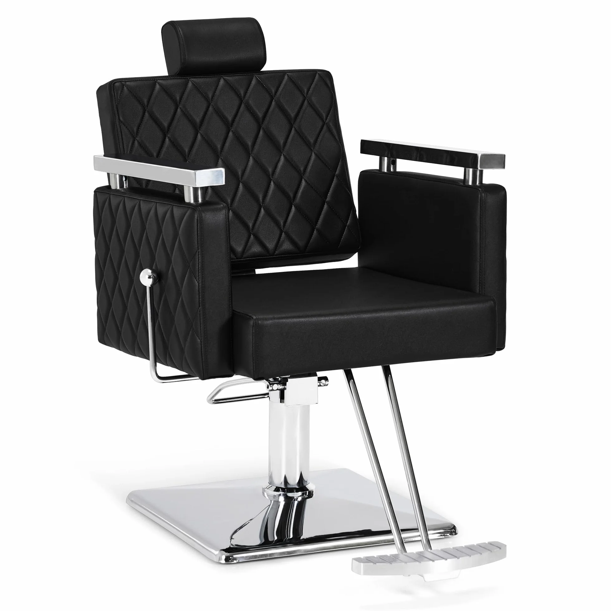 Barberpub Friseurstuhl mit Kopfstütze Kippbar Hydraulikpumpe 360° Drehbar Höhenverstellbar PVC Kunstleder Schwarz