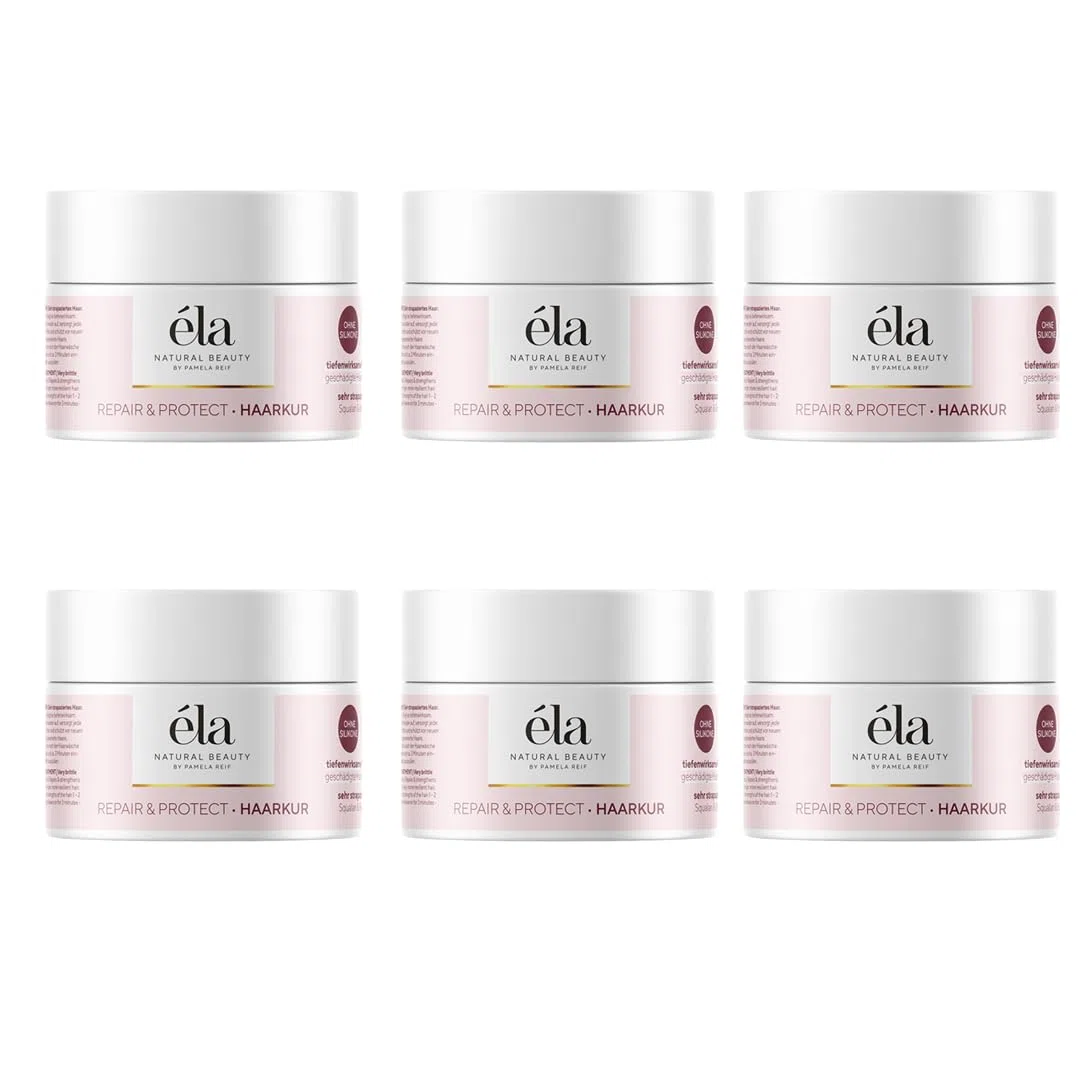 éla Natural Beauty Haarkur Repair & Protect, für geschädigtes Haar, mit Squalan & Bio-Mandelöl, Silikonfrei (6 x 200ml)