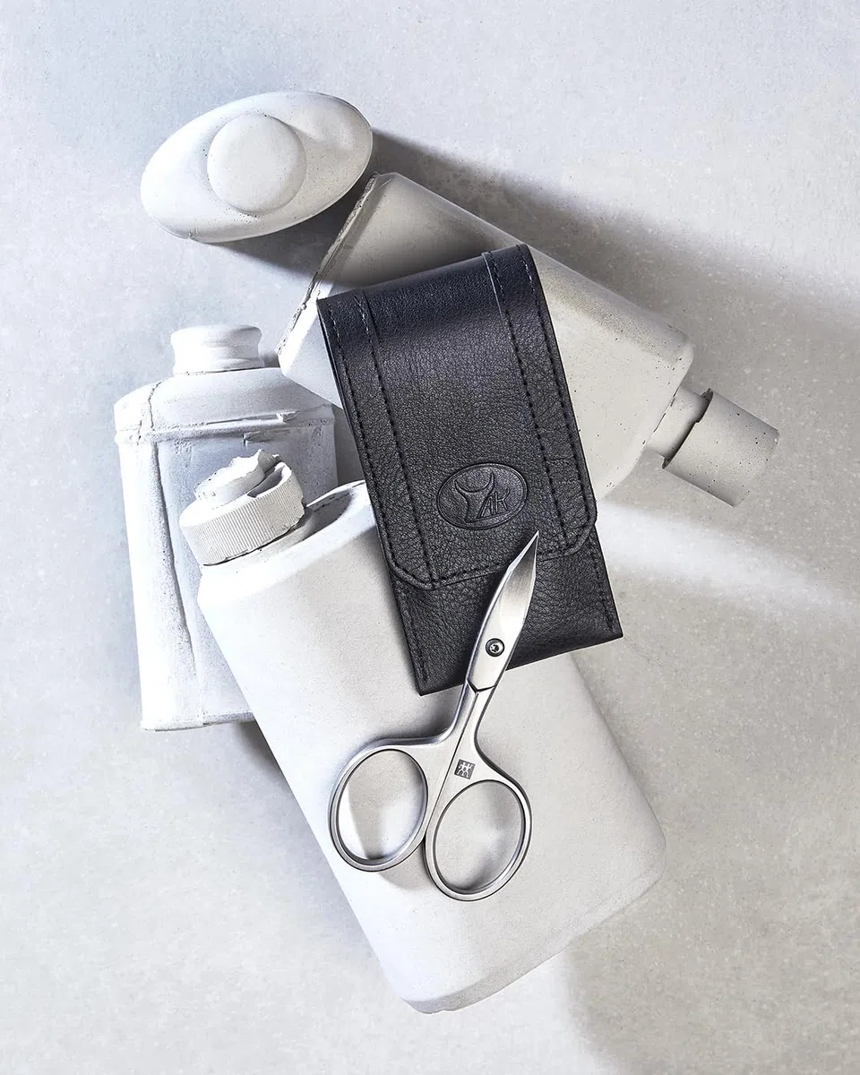 ZWILLING Maniküre-Set (3 teilig, Napparindleder Etui, Druckknopfverschluss, mit Kompakt-Nagelknipser), Premium, Schwarz
