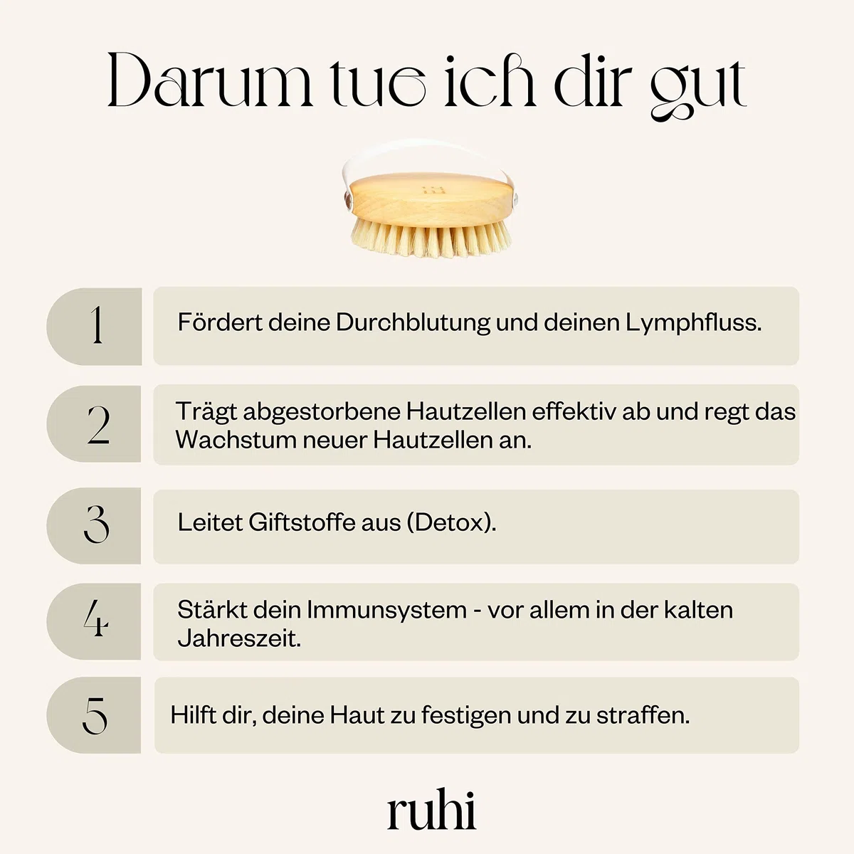 ruhi® Körperbürste Trockenbürste Massagebürste aus Naturborsten Buchenholz plastikfrei Lymphdrainage
