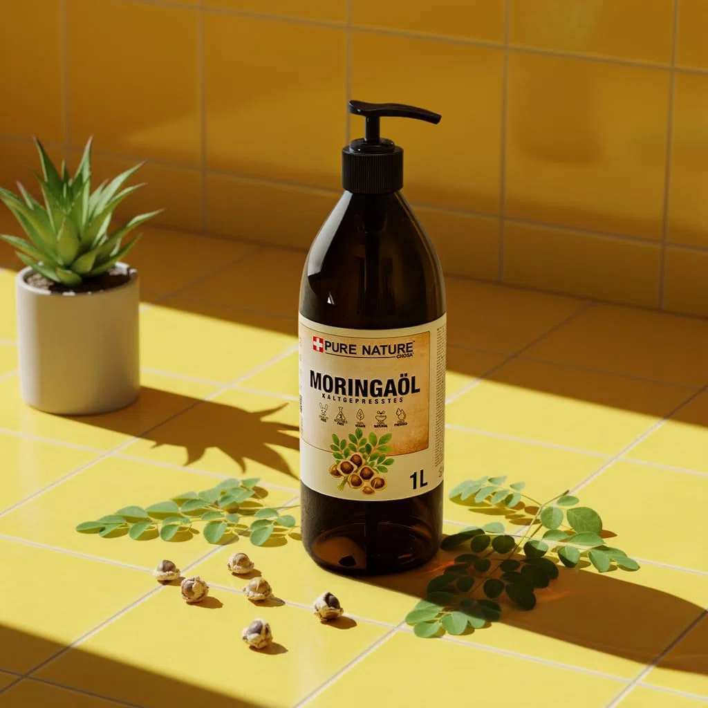 CHOSA Moringaöl 500 ml + Spender | Moringa Öl, Kaltgepresst, Unraffiniert, Veganes Hautpflegeöl, Feuchtigkeits, Pflege für Gesicht, Haut, Haar
