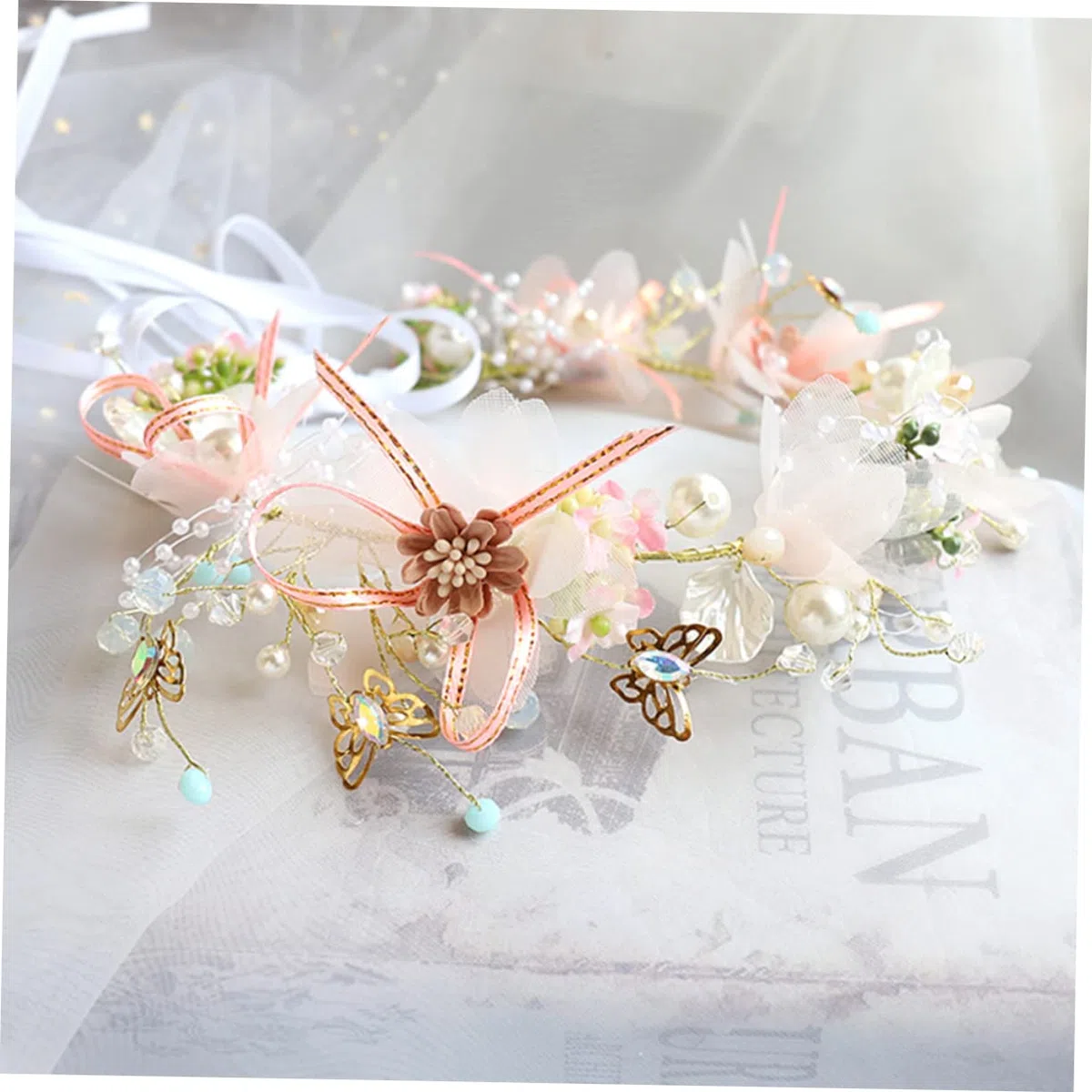 DOITOOL 3stücke Blumenkranz Haarschmuck Mit Perlen Und Schleife Elegant Und Leicht Für Hochzeiten Partys Und Besondere Anlässe Blumenschmuck Für Bräute Und Feiern