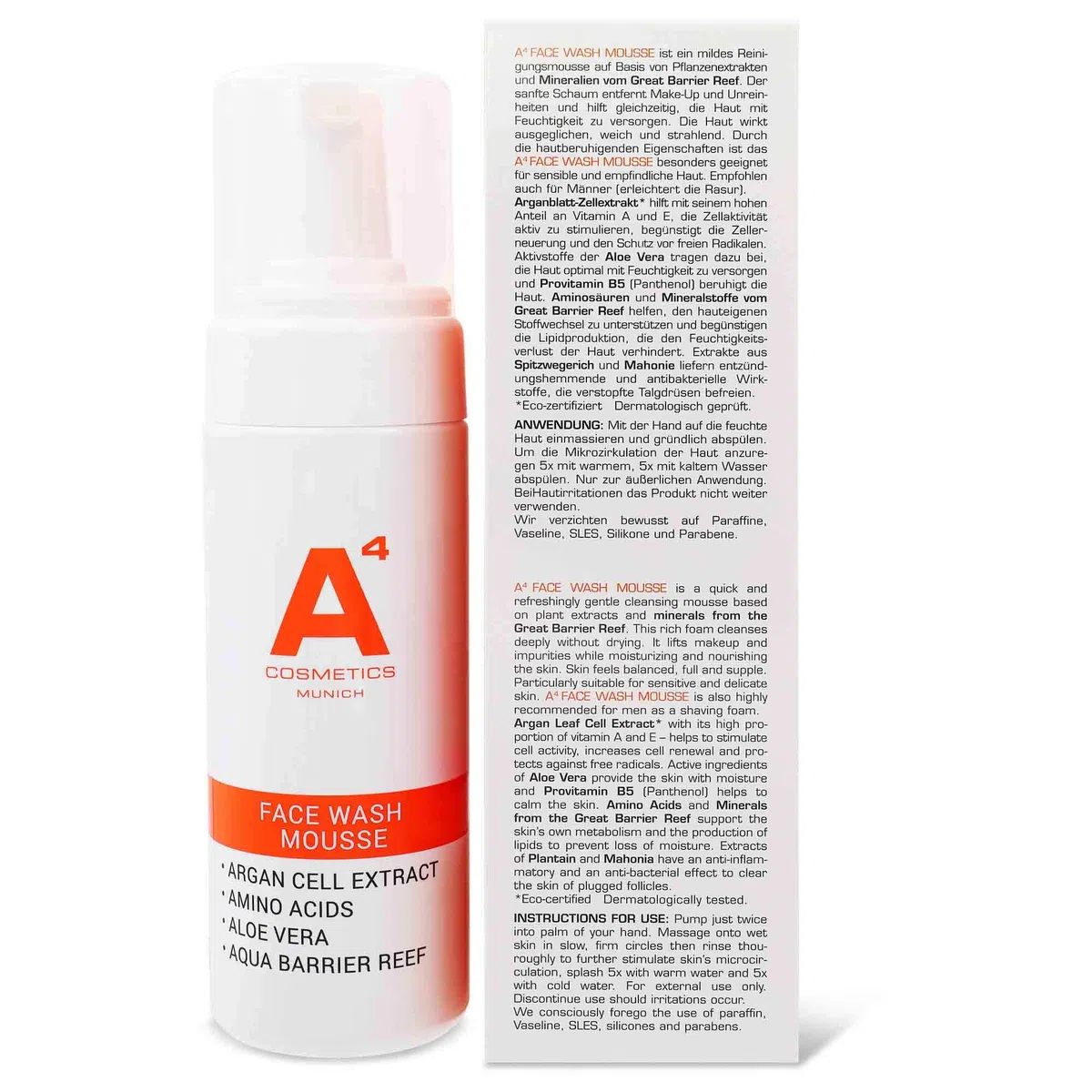 A4 – Reinigungsschaum | Milde Anti-Aging Gesichtsreinigung und Make-Up-Entferner – 150ml | Clean Beauty Wirkstoffkosmetik auf natürlicher Basis