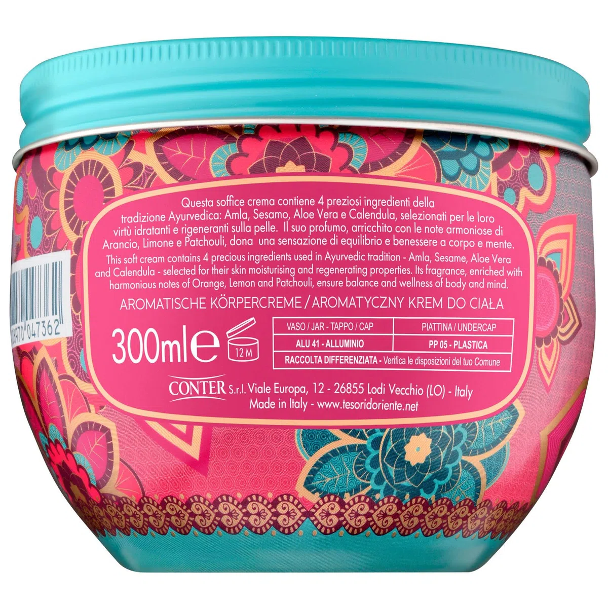 Tesori dOriente Creme Körpercreme Ayurveda Aloe Vera Calendula cream zarte Haut aromatische Körpercreme 6x 300 ml, Wellness-Rituale für Körper & Sinne