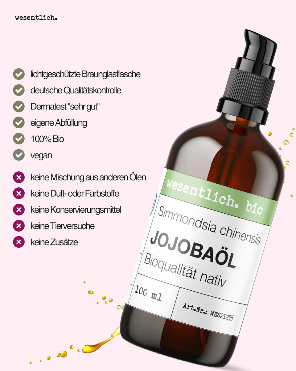 wesentlich. Jojobaöl Bio kaltgepresst | 100% rein und natürlich | Pure Pflege und Reinigung für Gesicht, Haut & Haare | 1000ml Braunglasflasche
