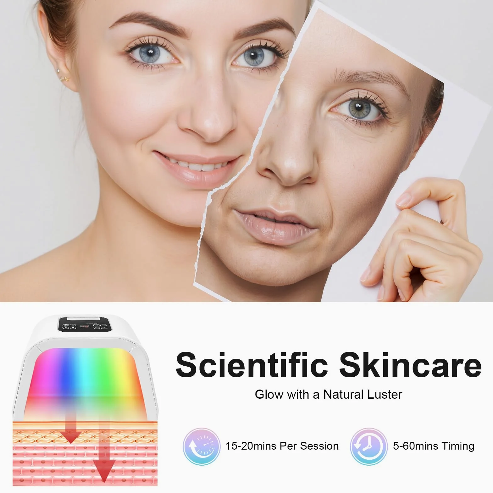 Led Maske Gesicht Beauty 7 Farben, Sprühfunktion LED Maske Gesicht Beauty Faltdesign, für die Hautpflege zu Hause Gesichtsmaske Spa Ausrüstung 240V