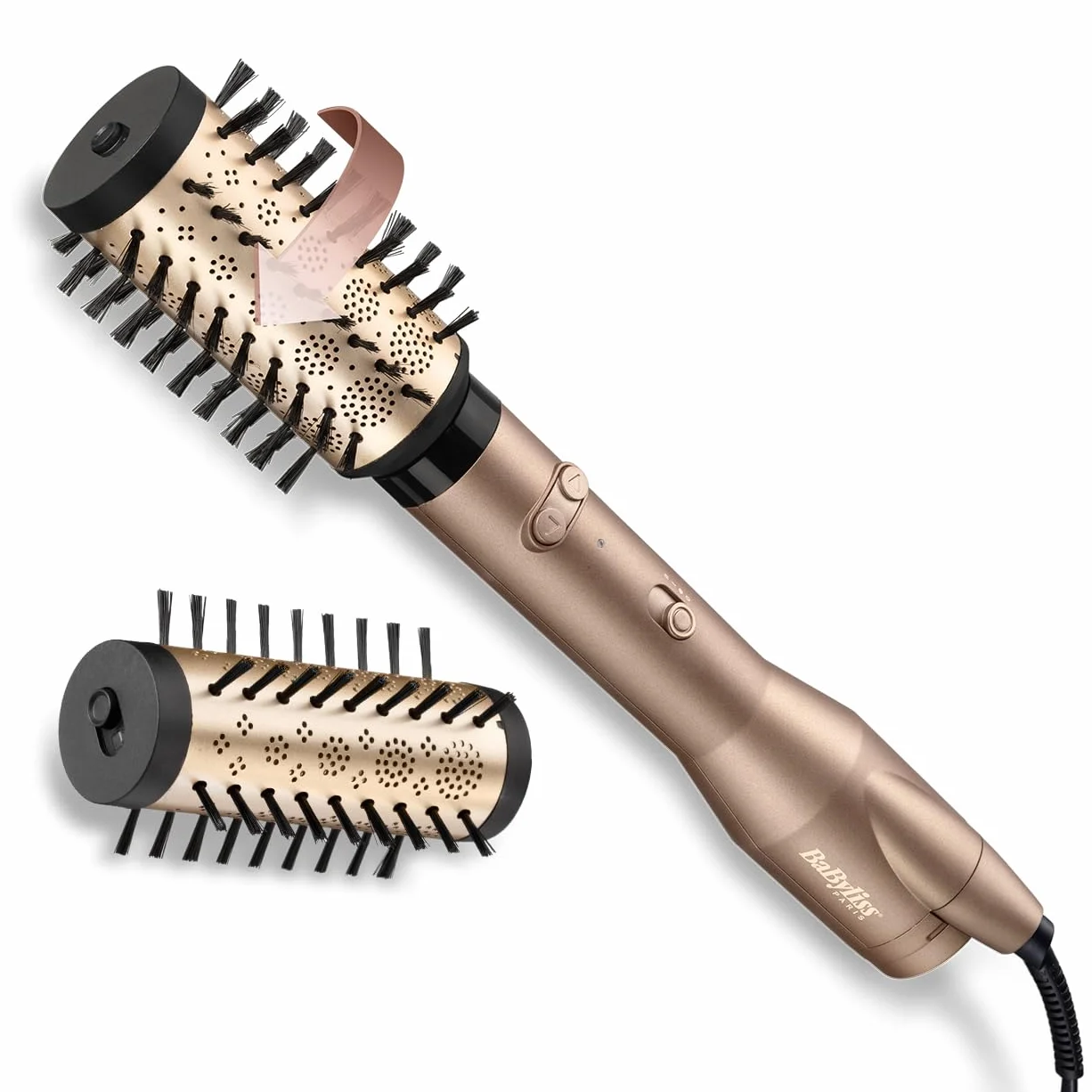 BaByliss Big Hair Dual Rotierende Warmluftbürste – Ionen-Technologie mit Anti-Frizz, 50mm & 40mm Aufsätze, 2 Rotationsrichtungen, 2 Temperatureinstellungen + Kaltstufenschalter, champagner, AS952E