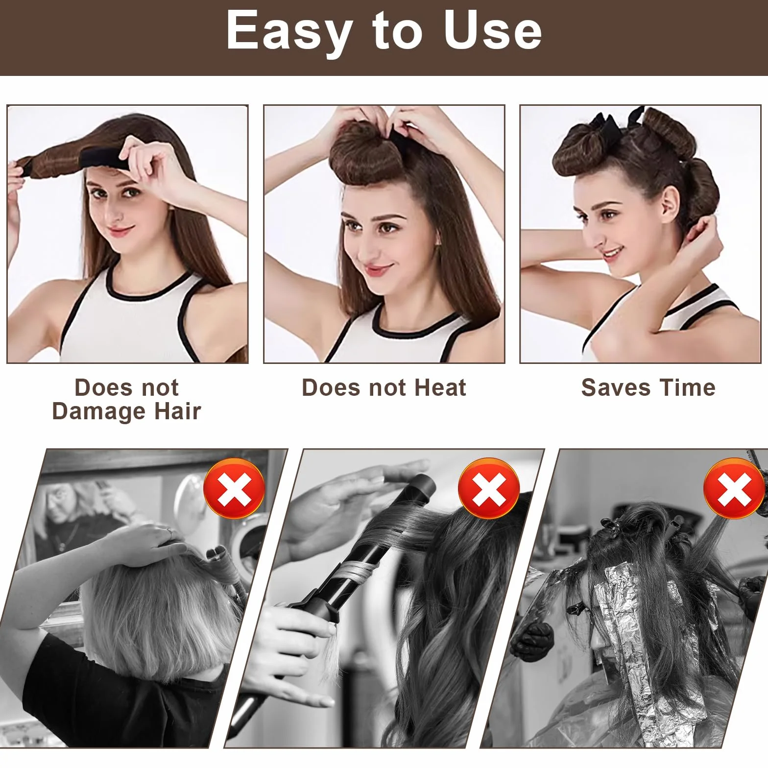 Lockenwickler Ohne Hitze Set 4PCS Haarspangen Schlafmützen Heatless Curls Overnight Hair Curler Heatless Lockenband über Nacht Locken über Nacht Ohne Hitze Blow Out Overnigh für Alle Hair Type Schwarz