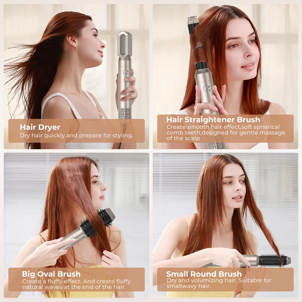 MogaWave Airstyler 6 in 1, Professioneller Hairstyler 1000w Föhnbürste, 30mm Air Lockenstab Keine Hitzeschäden, Ionen Haarstyler Rundbürstenföhn für Haar Volumen,Trocknen,Glätten