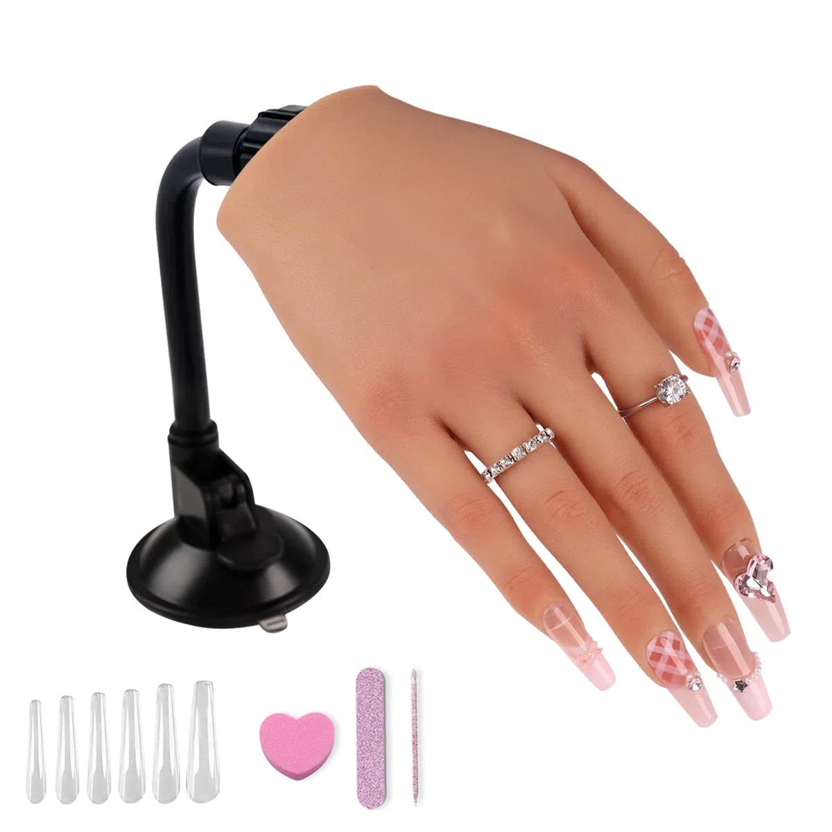 KnowU Übungshand Für Nageldesign Silikon, Übungshand Für Gelnägel Set, Fake Hand mit Stand, Nagel Praxis Training Hand Modell, rechts