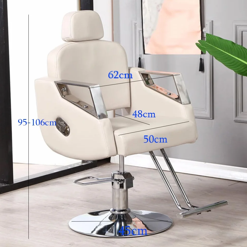 Friseurstuhl mit Kopfstütze Höhenverstellbar Kippbar Kunstleder Beige Vintage Retro