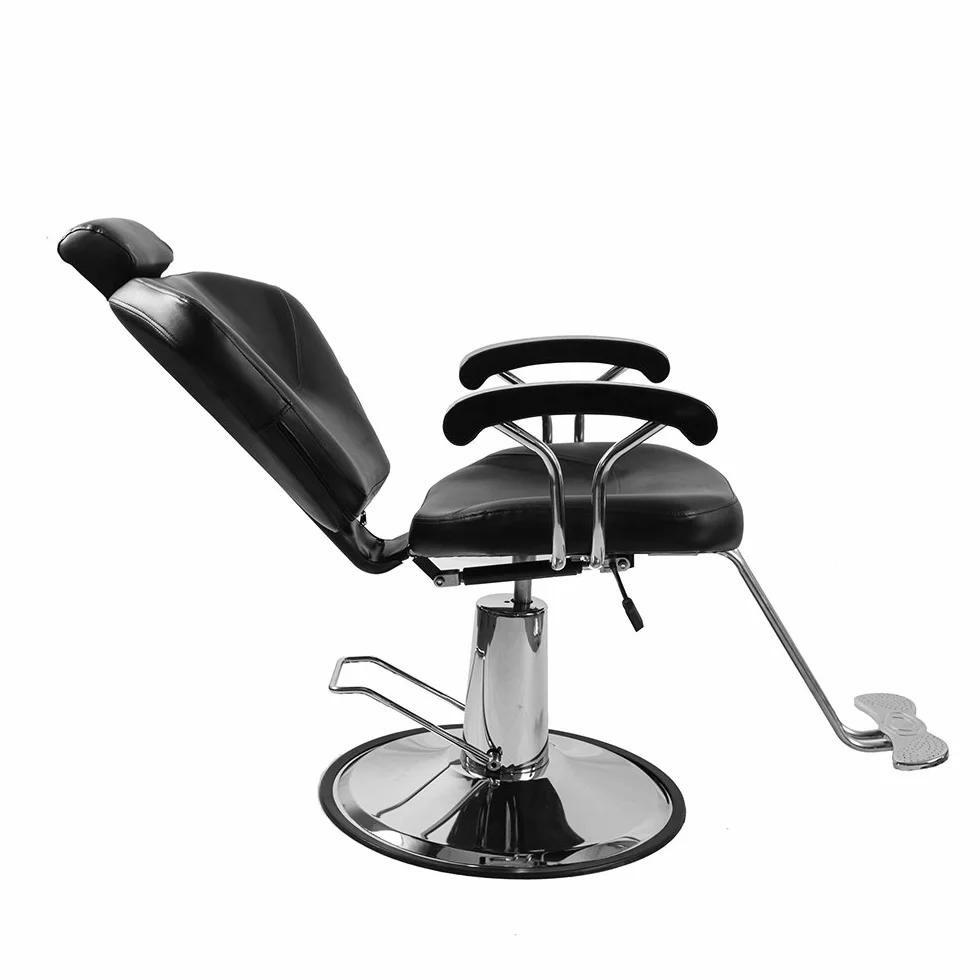 Friseurstuhl 360° Neigbarer Hydraulischer Friseurstuhl Barber aus PU-Leder mit Verchromter Fußstütze 90 x 65 x 100 cm Schwarz