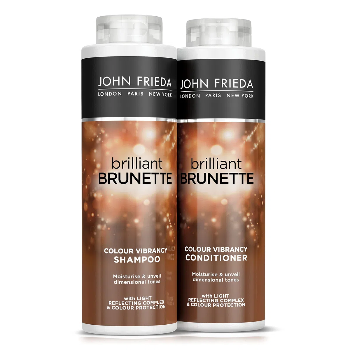 John Frieda Brilliant Brunette Color Vibrancy Shampoo und Conditioner Duo Pack 2 x 500 ml, Shampoo und Conditioner Bundle für brünette Haare