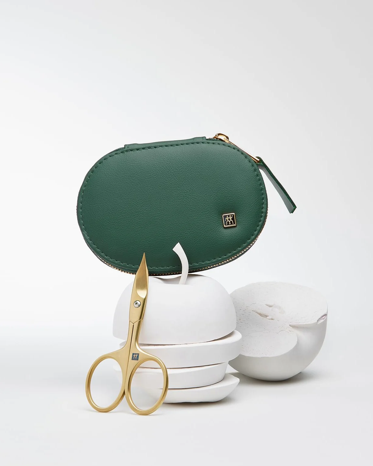 ZWILLING Maniküre- & Pediküre-Set 3-teilig im veganen Apfelleder-Etui, Nagelpflegeset inkl. Kombischere, PVD-Goldbeschichtung, Grün, Premium