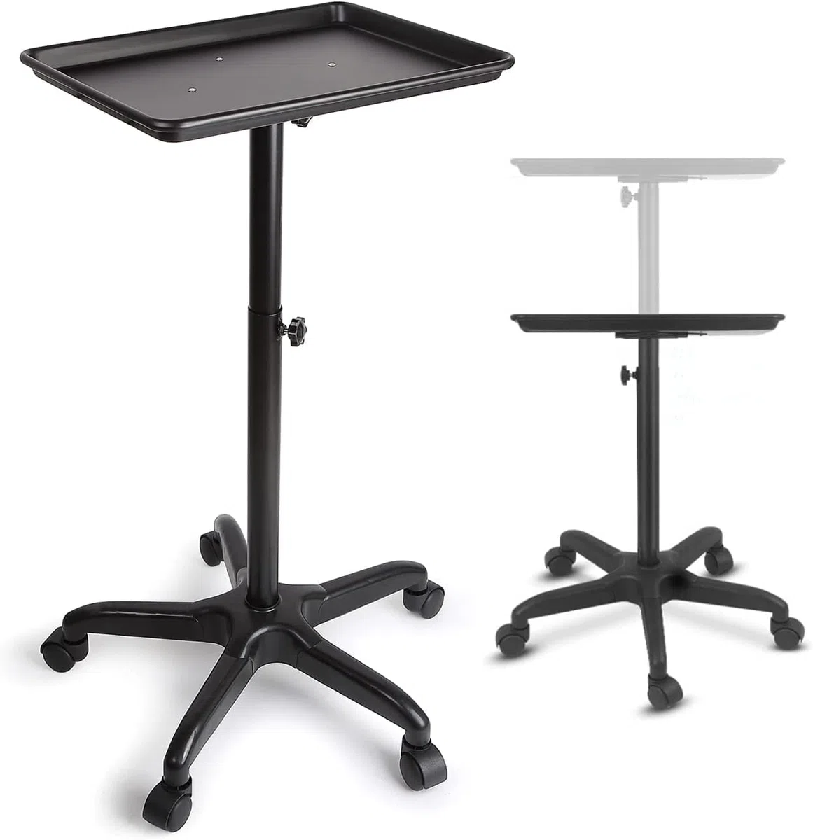 Salon Tablett mit Rädern Aluminiumwagen Beauty Trolley Einstellbare Höhe 360 Grad Schwenkräder für Dental Carts Friseur Cart Schwarz
