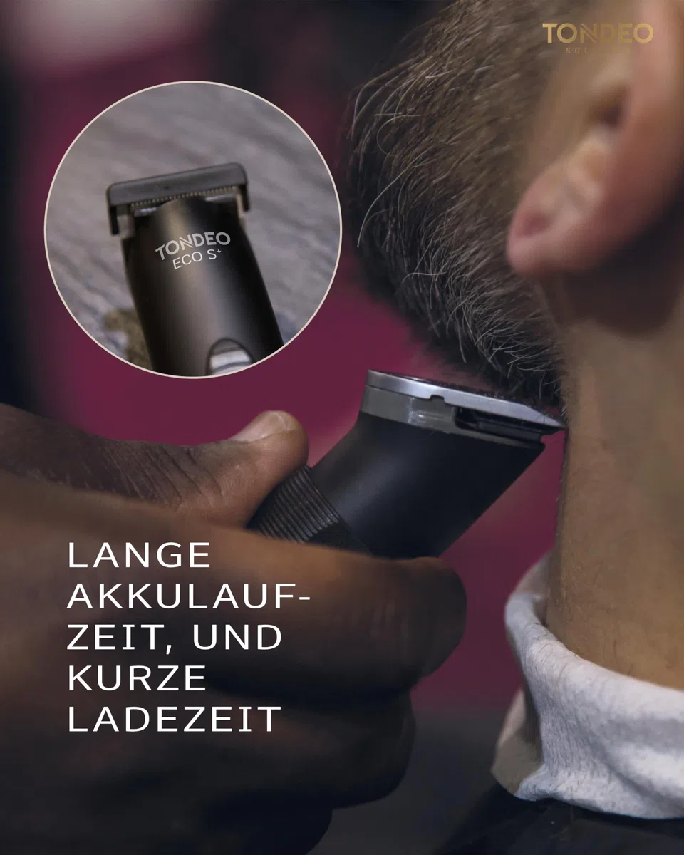 TONDEO Haarschneidemaschine ECO S PLUS schwarz Profi Trimmer mit Ladestation und Aufsteckkamm 3-7,5 mm
