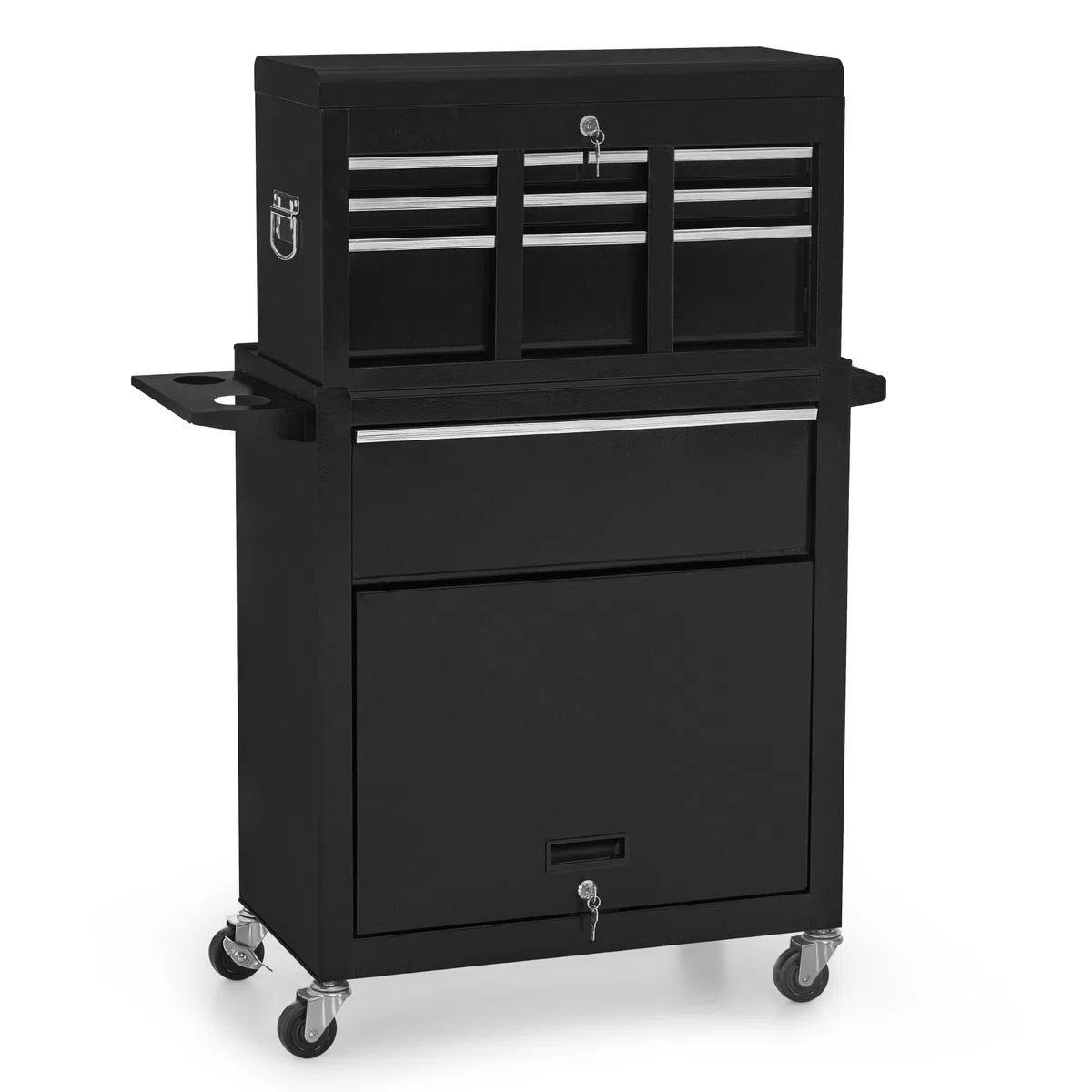 BarberPub 2 in 1 Friseurwagen mit 5 Schubladen & Schrank, abschließbar, Metall, Schwarz-Silber