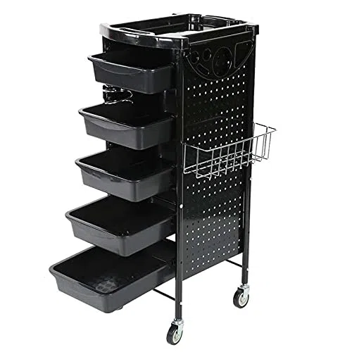 Arbeitswagen Friseur 6 Etagen Haar Salon Lagerung Trolley Cart mit Rädern Fönhalter 5 Schubladen 95 x 53 x 44cm