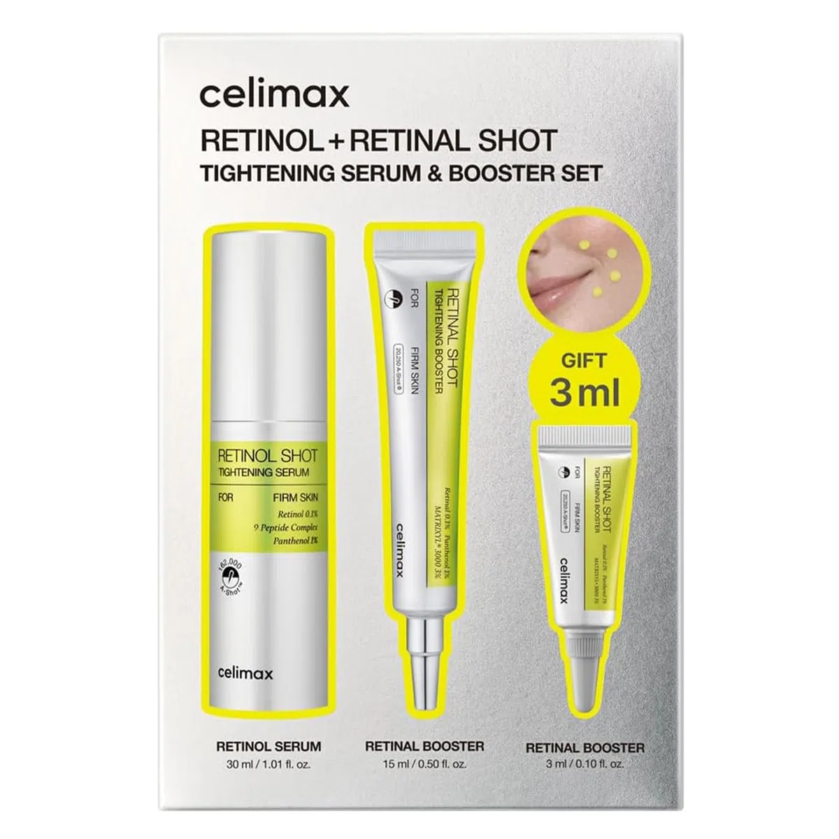 celimax Retinol + Retinal Shot Tightening Serum & Booster Set – Straffende Retinoid-Pflege mit Peptiden gegen Falten, feine Linien, sichtbare Poren und ungleichmäßige Hautstruktur, Korean Skincare