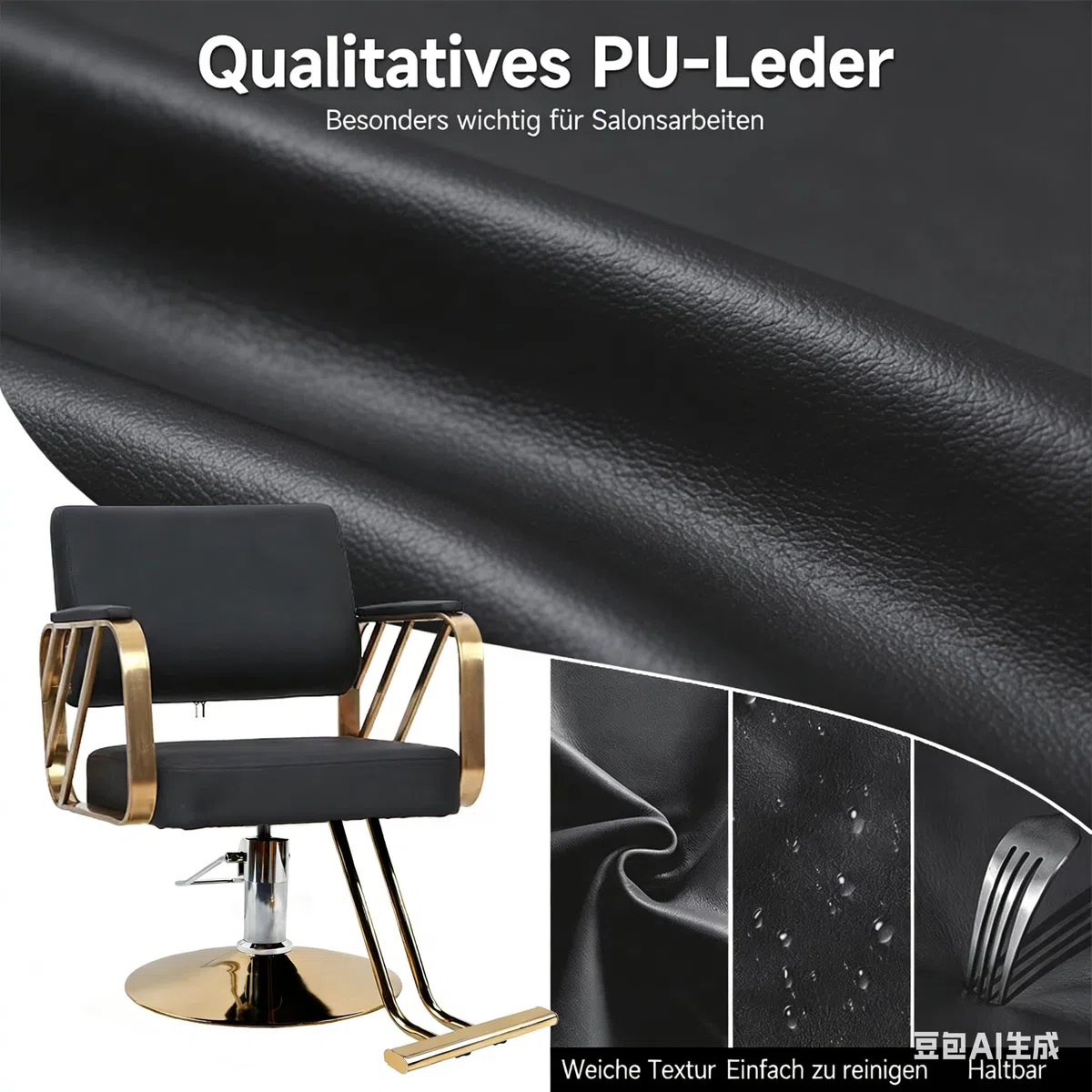 Bruce & Shark Klassischer Friseurstuhl 360° Drehbar Verstellbar Mit Hydraulikpumpe, Edelstahlrahmen, PVC Leder Polster