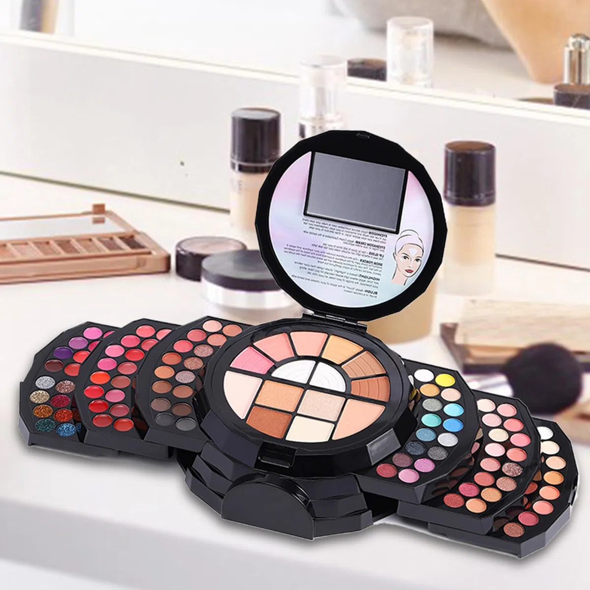 Make-up-Set für Anfänger Hochpigmentiert, Langanhaltend, Verblendbar, | 110 Farben Natürliche Farben Lidschatten Lippenstift Concealer Kajalstift Augenbrauen-Highlighter Kompa