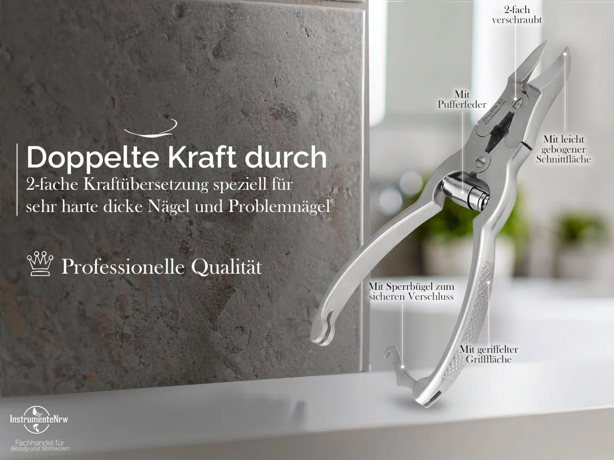 Nagelzange für dicke Fußnägel Profi Fußpflege Zange mit 2-facher Übersetzung aus Edelstahl 16 cm - Nagelschere mit scharfer Schnittfläche