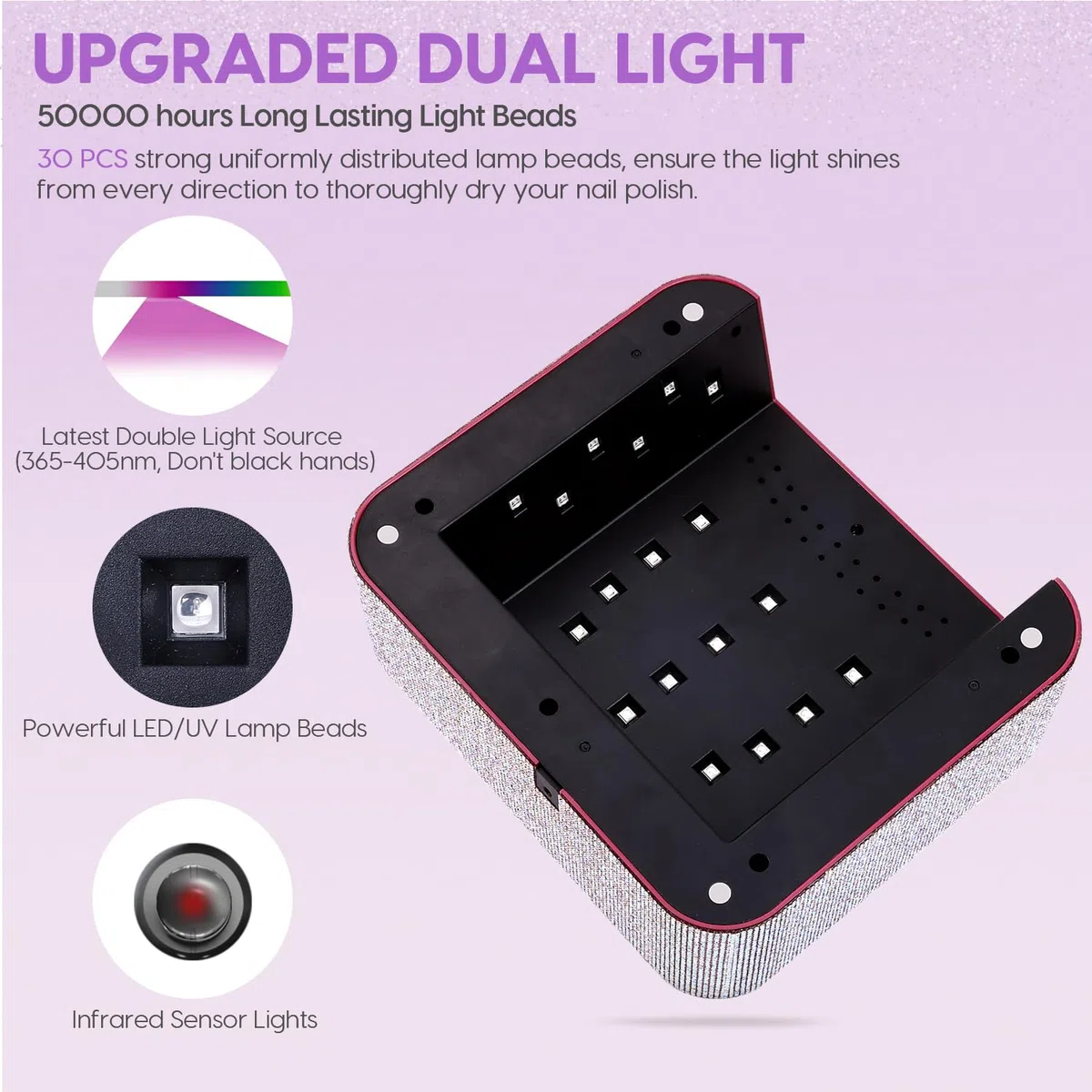UV-Licht für Nägel, Wiederaufladbare UV-Nagellampe, Schnelle Nageltrockner-Härtungslampe, Gel Nagellack UV-Licht, 0-120S willkürliches Timing, für Salon