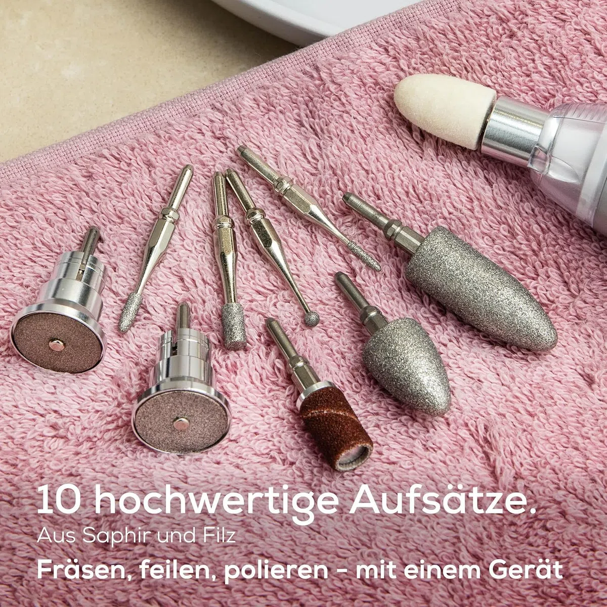 Beurer MP 62 Maniküre-/ Pediküre-Set, elektrische Nagelfeile mit 10 hochwertigen Nagelpflege-Aufsätzen, LED Licht, Nagelfräser mit stufenloser Geschwindigkeitsregelung, mit Aufbewahrungstasche, Weiß