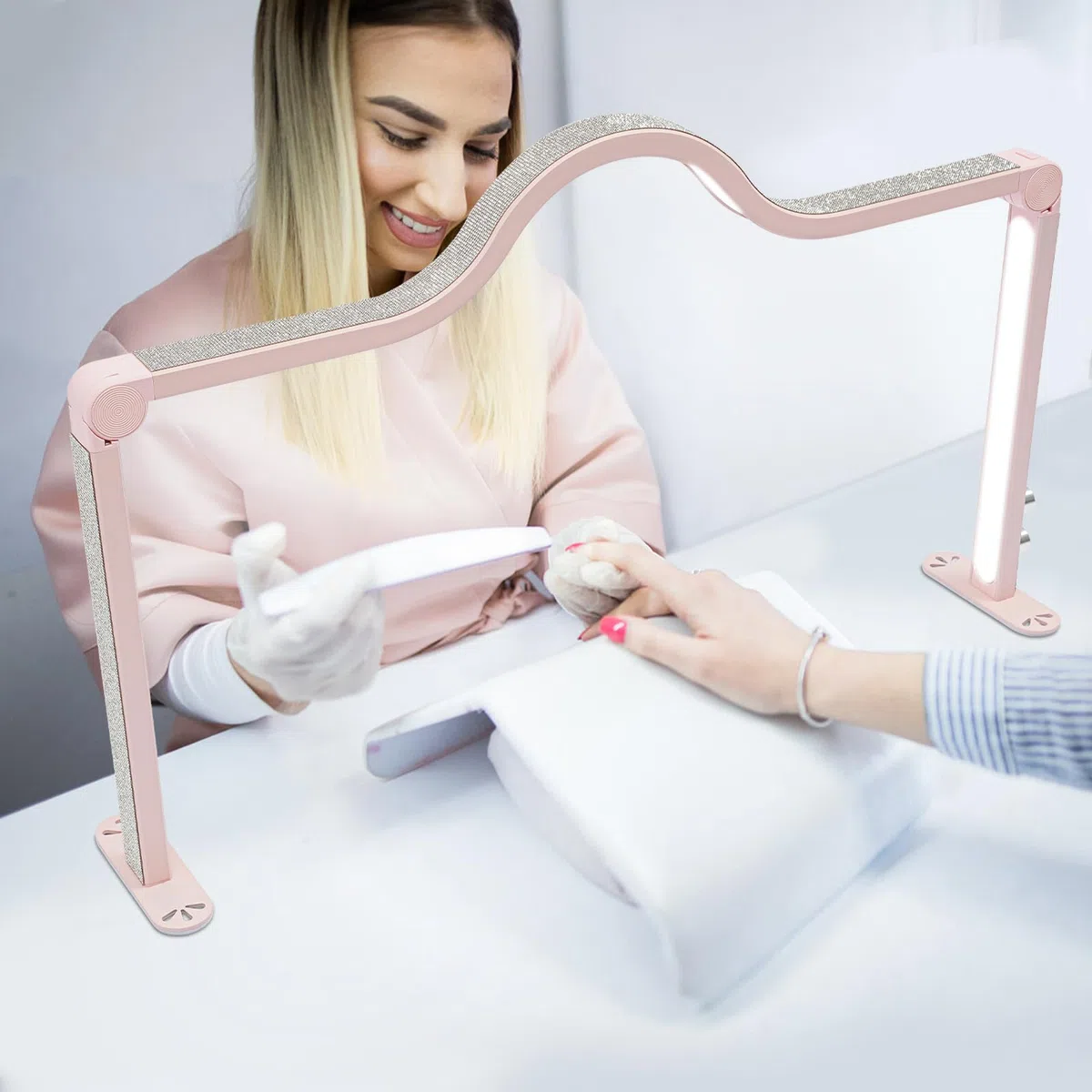 Wimpernleuchte für Maniküre Nagellampe LED Lampe für Kosmetik Tischlampe dimmbar mit 420 Lampenkugeln für Nagelkunst Wimpernverlängerung und Make-up Anwendung (Rosa)