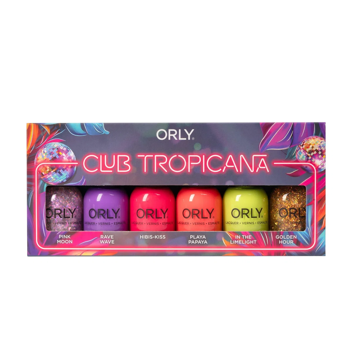 ORLY CLUB TROPICANA 6PIX Nagellack-Set – 6 Sommerfarben mit leuchtenden Neon-Crème-Lacken & funkelnden Effekt-Toppern, für auffällige Beach-Club-Maniküren