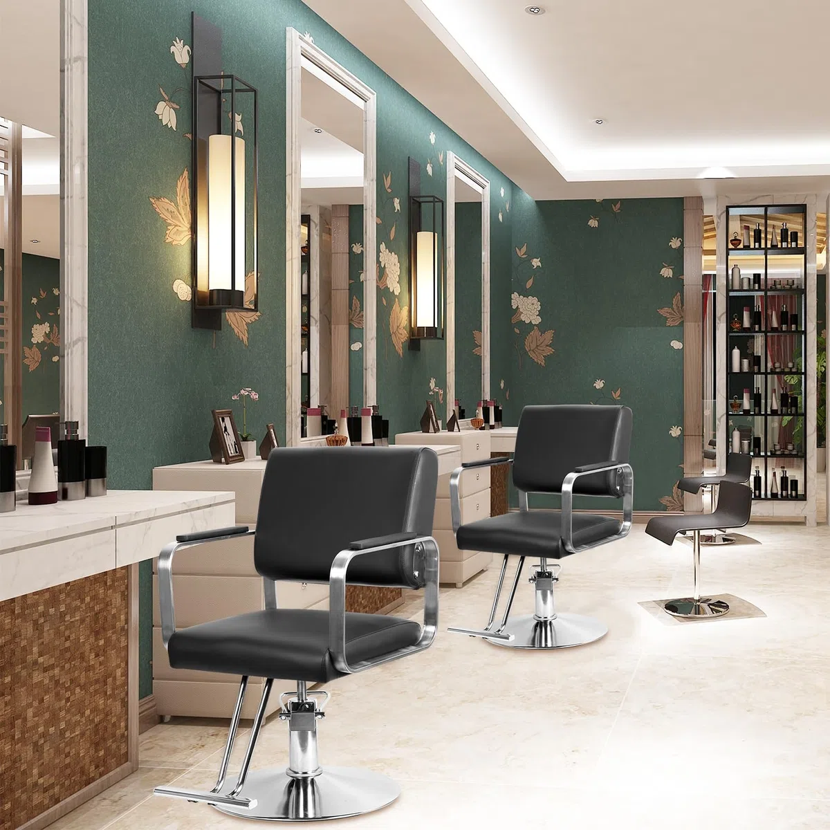 Ergonomischer Frisierstuhl Höhenverstellbarer Friseur-Drehstuhl Manueller Hydraulischer Friseurstuhl Shampoo-Salonstuhl