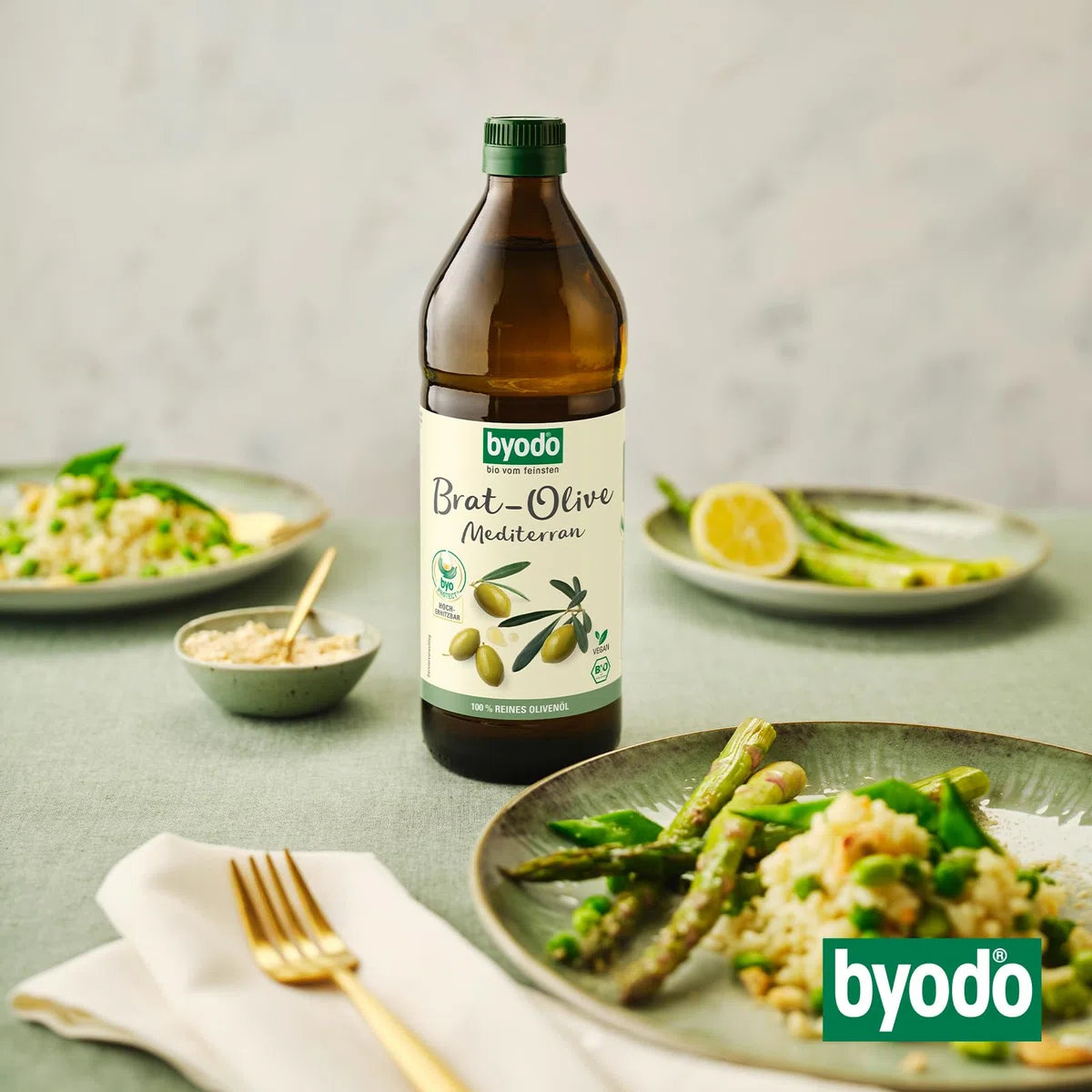 Brat-Olive Mediterran Bio-Olivenöl von Byodo – Hocherhitzbar zum Braten, Grillen & Frittieren, 6 x 0,75 l Flasche, Vegan, Mediterraner Geschmack, Vielseitig einsetzbar