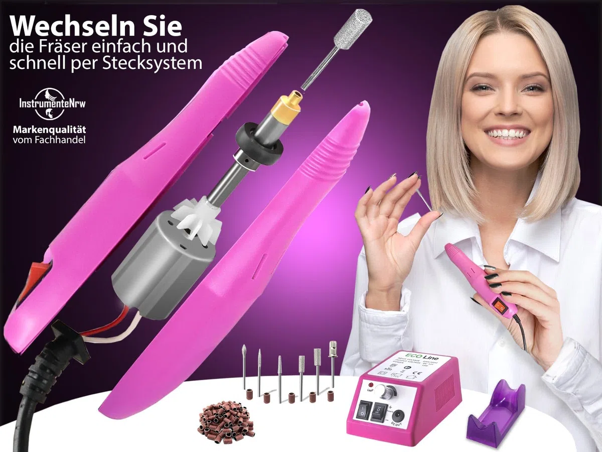 Fußpflegegerät speziell zur Hornhautentfernung mit 300 Schleifhülsen | Nagelfräser Pediküre Schleifer als elektrische Nagelfeile zur Hand und Fußpflege mit Kappenträger & Diamantschleifer