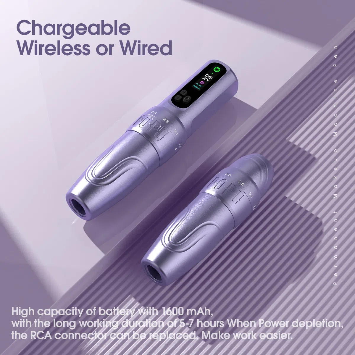 EZ Drahtlose Tattoo Maschine - 6 Anschläge 2.0mm-3.5mm Tattoo Maschine mit OLED Digitalanzeige 1600mAh Akkuleistung für Permanent Make-up SMP und Künstlerinnen (DIVA Schwarz)