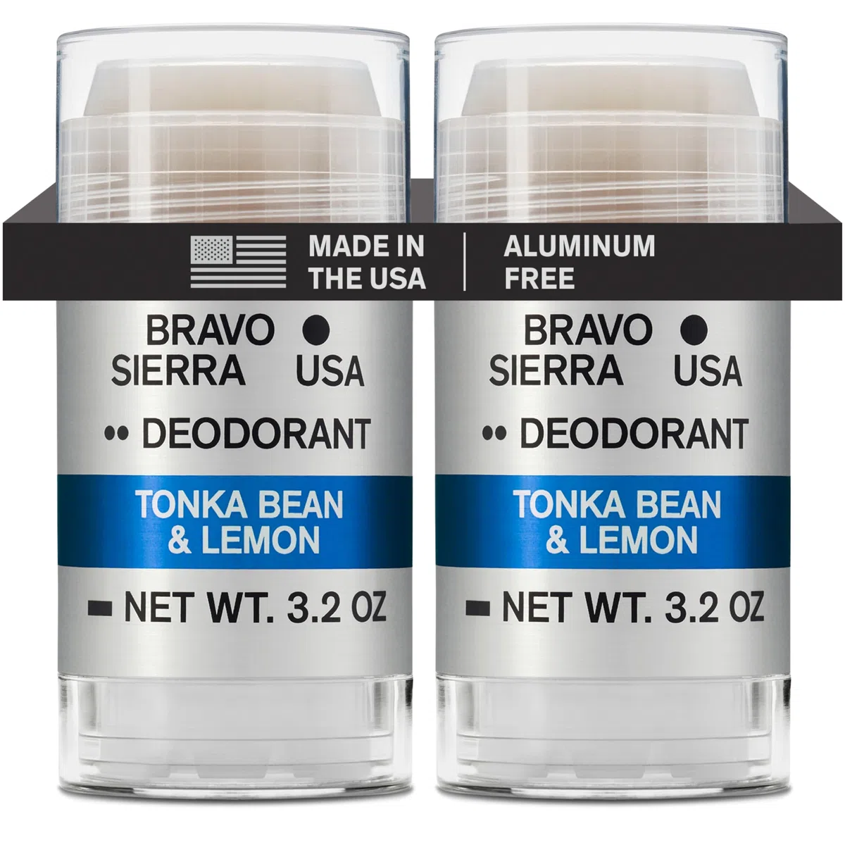 Bravo Sierra Deodorant ohne Aluminium für Herren, Packung mit 2 Stück, enthält natürliche Inhaltsstoffe. Dauerhafter Schutz vor schlechtem Geruch und Schweiß während des ganzen Tages, Duft nach Tonka