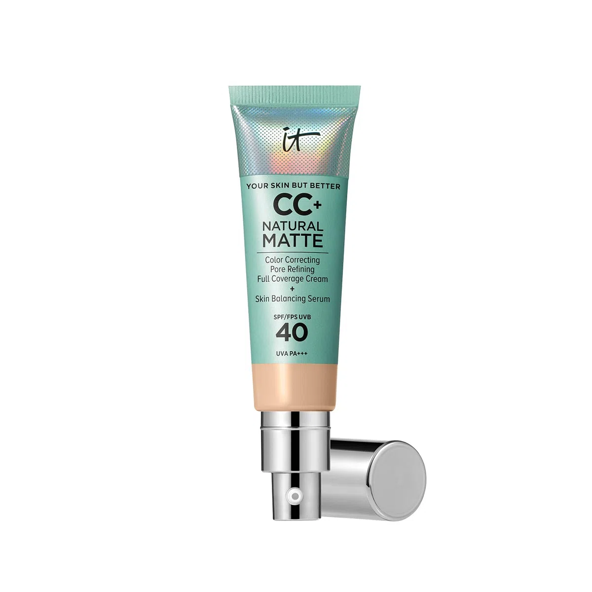 IT Cosmetics Your Skin But Better CC+ Cream Natural Matte LSF 40, 32 ml, Glanz reduzierende, farbkorrigierende und pflegende Foundation mit LSF 40, Getönte Gesichtscreme