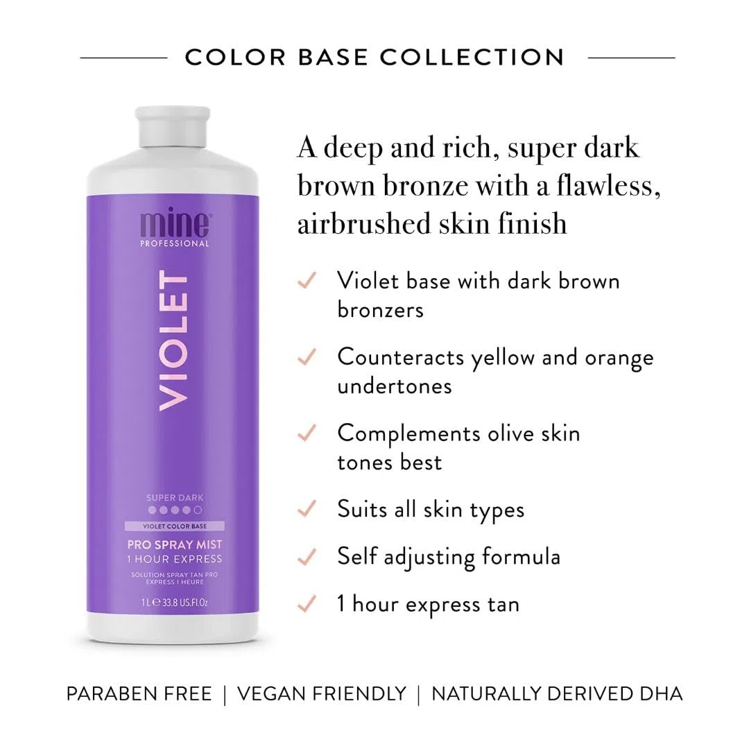 MineTan Profi-Sprühbräune | Violet - 1 Stunde Ultra Rapid Tanning Flüssig, Dunkle, Gesicht & Körper Fake Tanner, Schnelle Trocknend, Sattes, Warmes, Super Dunkelbraunes Finish, Keine Orangetöne, 1L