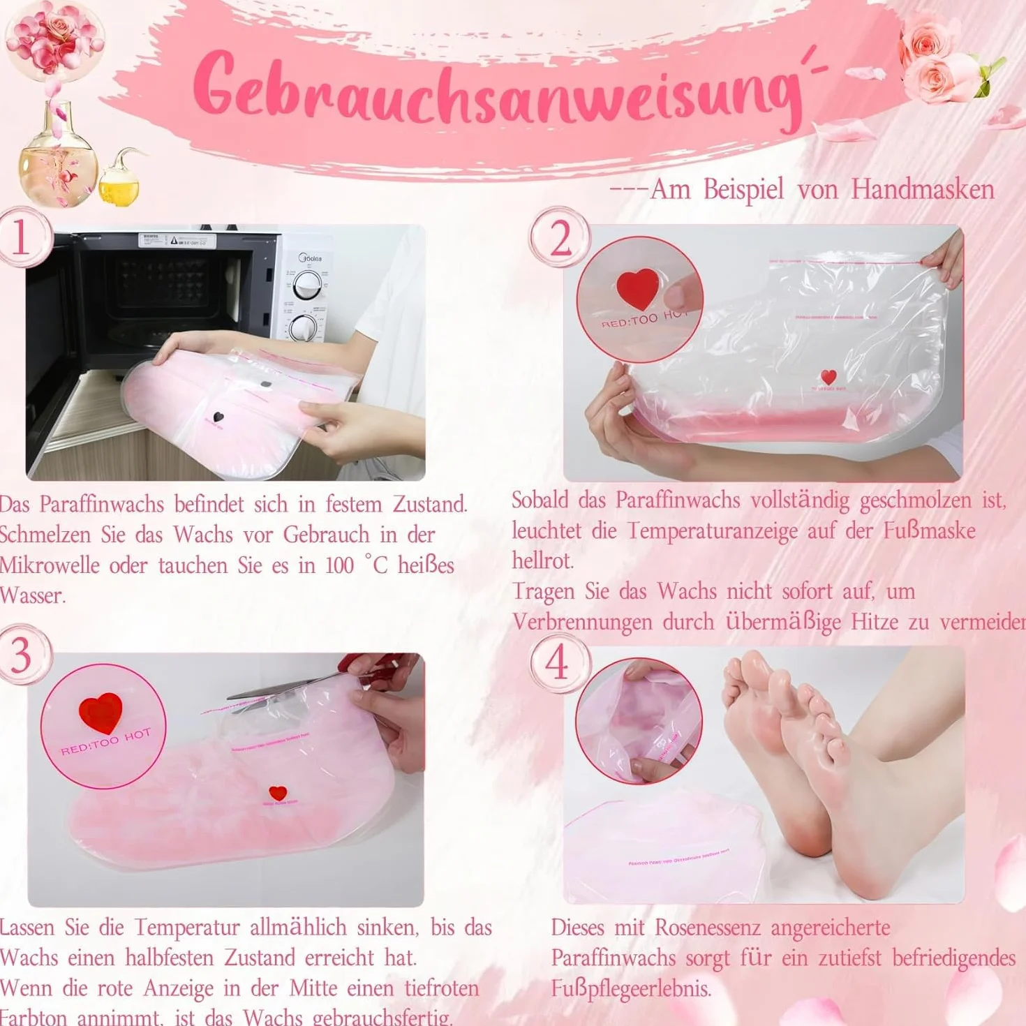 4er-Set Paraffinwachs-Handschuhe & Fußüberzüge Herbst Feuchtigkeitsspendende Hand- & Fußpflegesocken | Haus-Spa Pflege & Beruhigt und repariert die Haut nach dem Sonnenbad