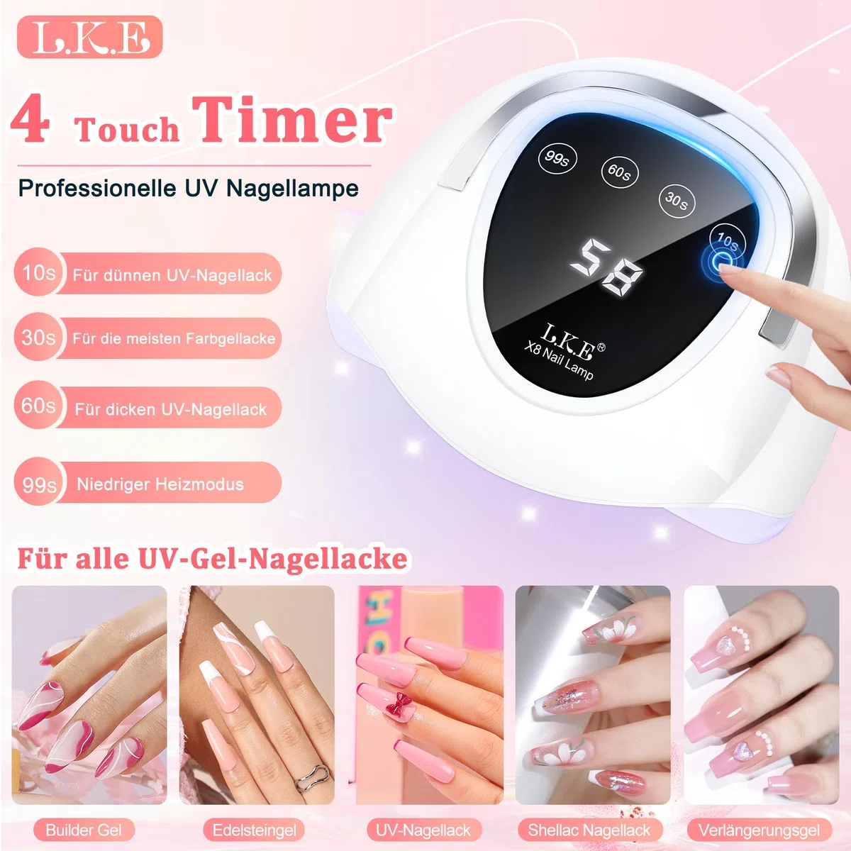 LKE UV Lampe für Gelnägel 168W led lampe nägel UVs Lampes Nägel mit 4 Timer LCD Display Smart Sensor Premium Nageltrockner UV LED Lampe für Nägel Professionelle Nagellampe für Zuhause & Nagelstudio
