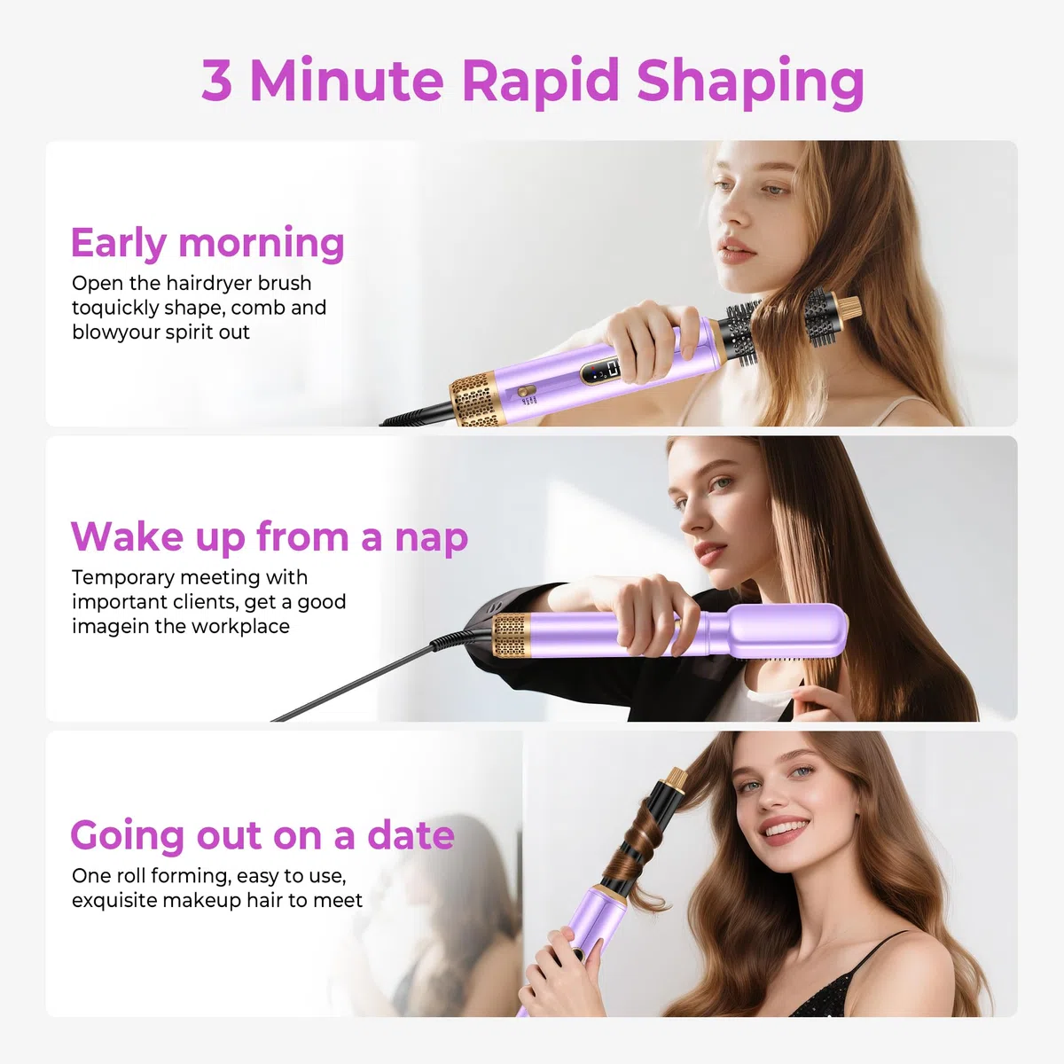 Neue Airstyler 5 in 1 Föhnbürste Set, Ionen Hairstyler mit 30mm Warmluft-Lockenstab | 1000W Haartrockner für Volumen, Trocknen, Glätten & Locken | 3 Temperaturstufen (50°C-105°C) für Alle Haartypen