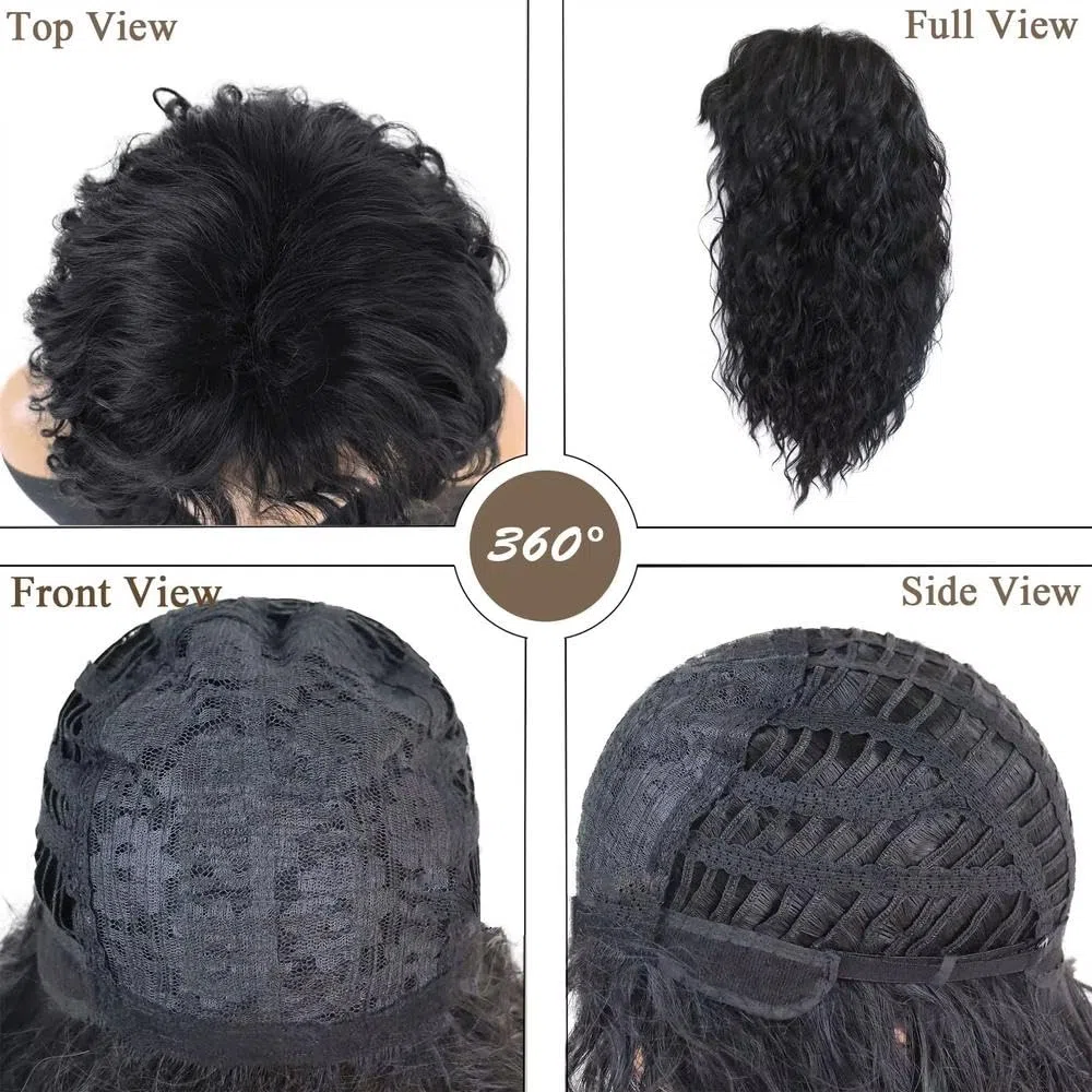 Haarpflege 20 Zoll Lange Gewellte Lockige Haarperücke Mit Pony Für Frauen Party Cosplay Alltagskleidung(Gray)