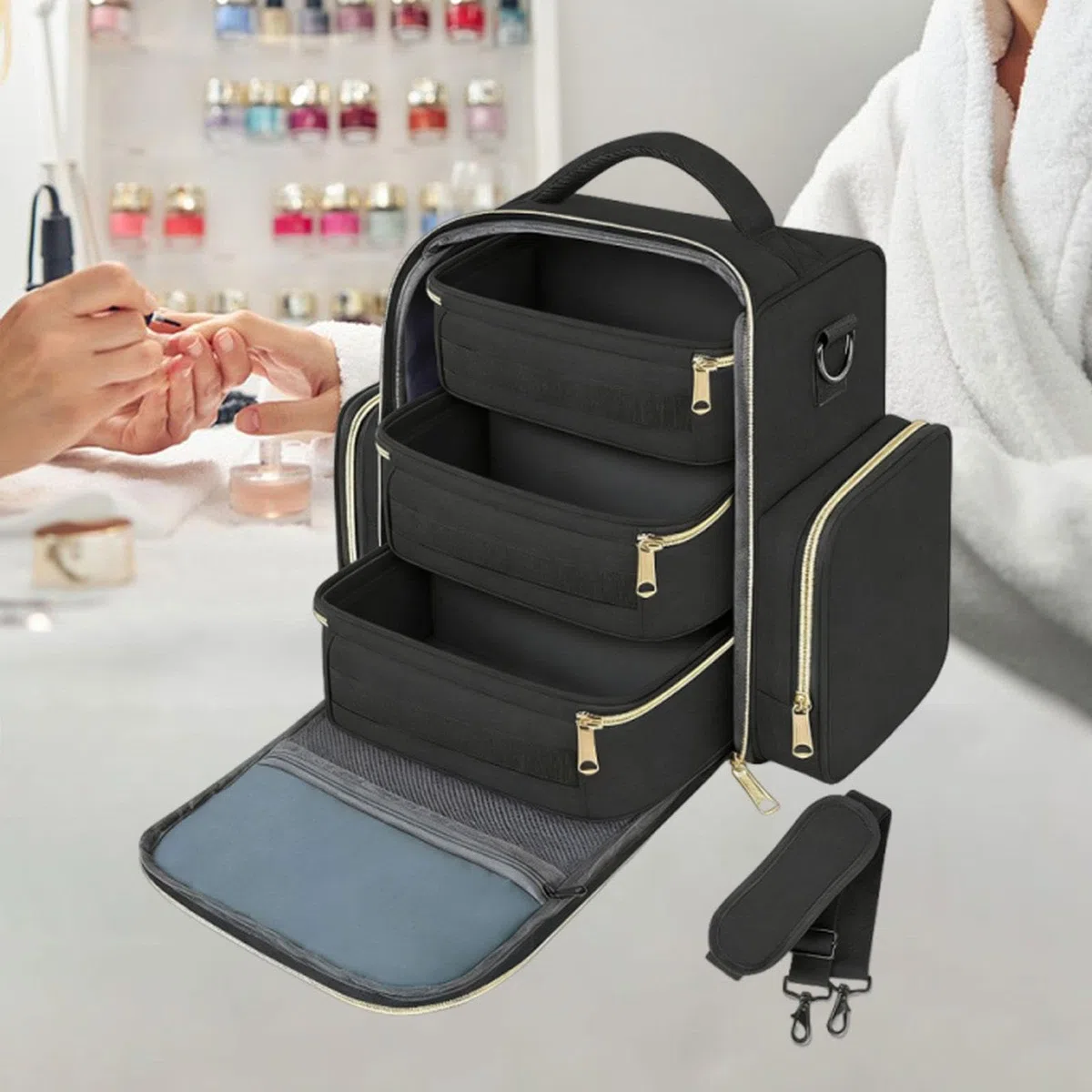 Nagellack Organizer, Gel Nagellack Reisebox, Geeignet für 72 Fläschchen, mit Stabilem Tragegriff, Ideales Geschenk für Maniküristinnen, Schwarz