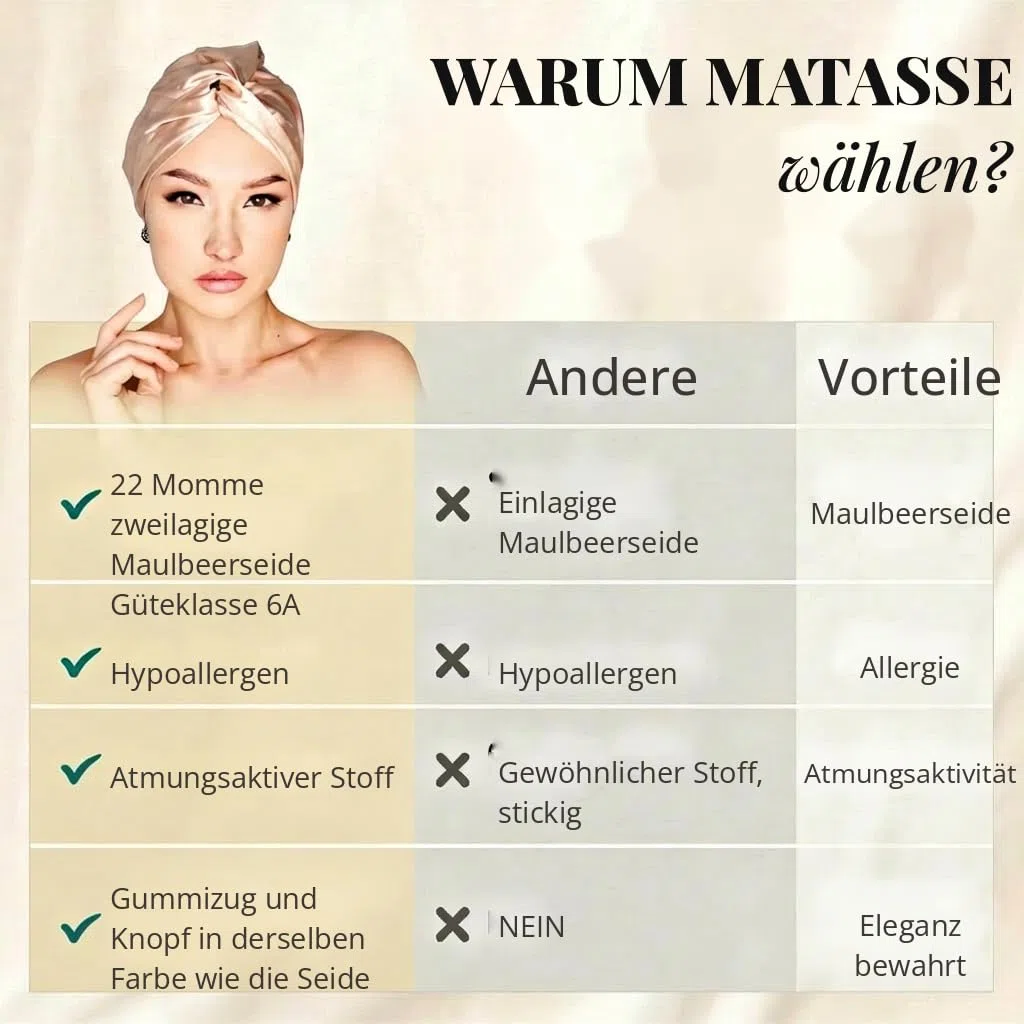 MATASSE Seidenhaube Zum Schlafen Aus 22 Momme Maulbeerseide, Verstellbares Bonnet Seide Für Damen, Doppellagige Schlafhaube Seide Atmungsaktiv Und Hypoallergen, Entworfen In Italien