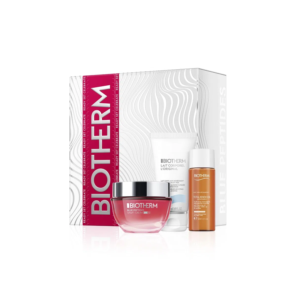 Biotherm Blue Peptides Uplift SPF 30 Set (Uplift Cream 50ml, Total Renew Oil 30ml & Lait Corporel 50ml), 3-teiliges Anti-Aging Pflege-Set für reife Haut, straffende & schützende Körperpflege